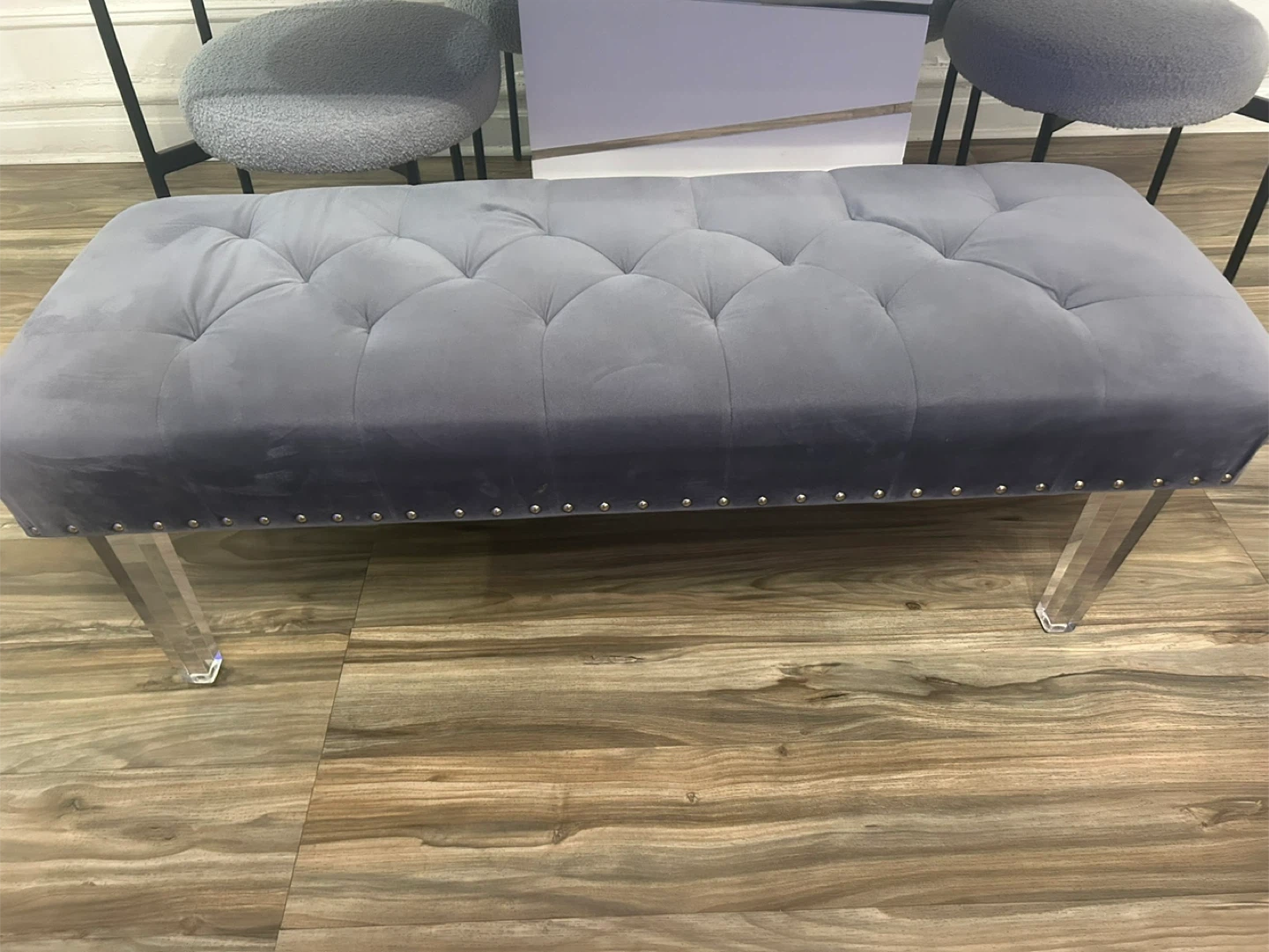 Gray Velvet Ottoman Bench