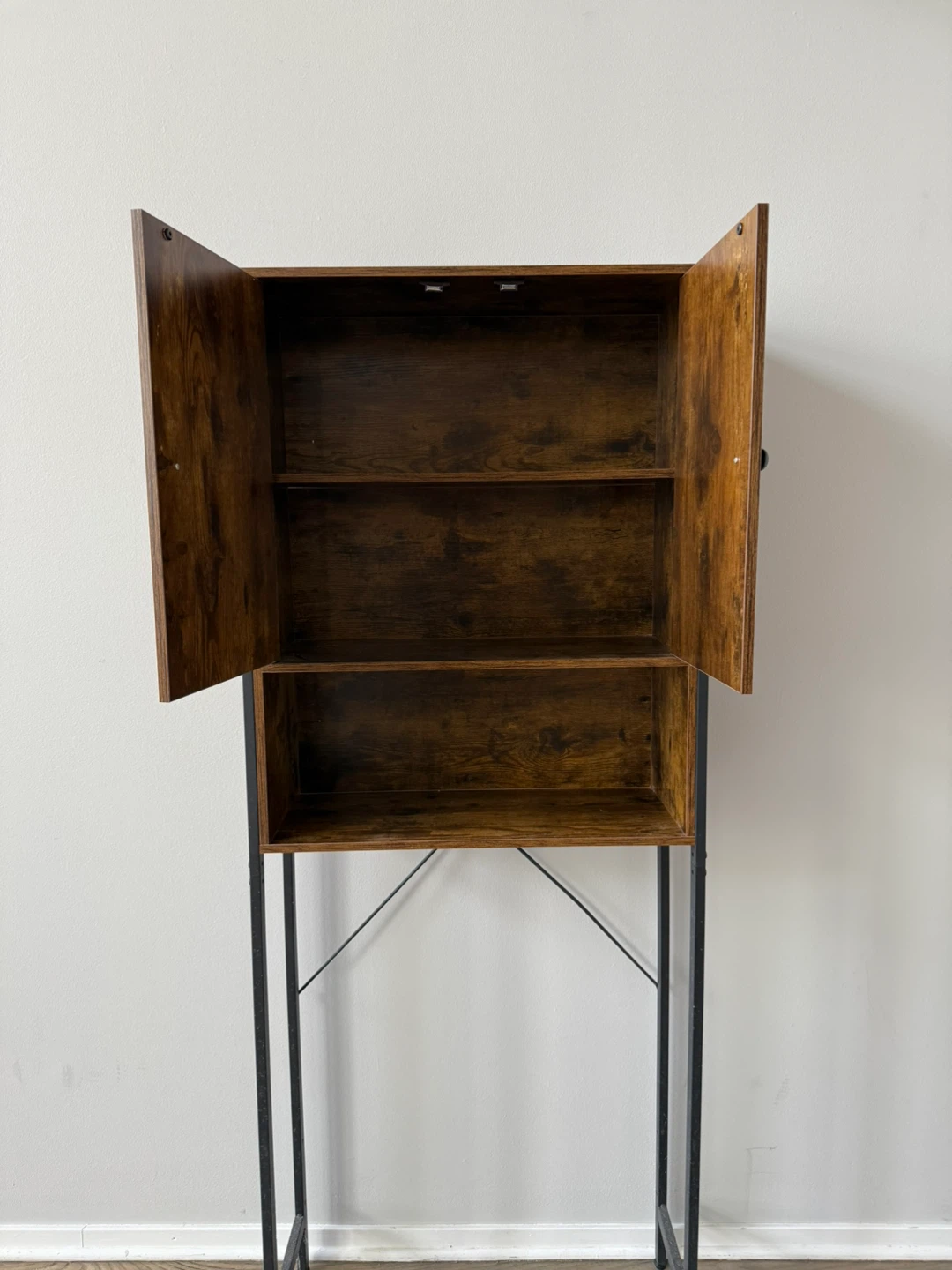 Brown Wood Over-the-toilet Storage Cabinet with Metal Frame - photo 4