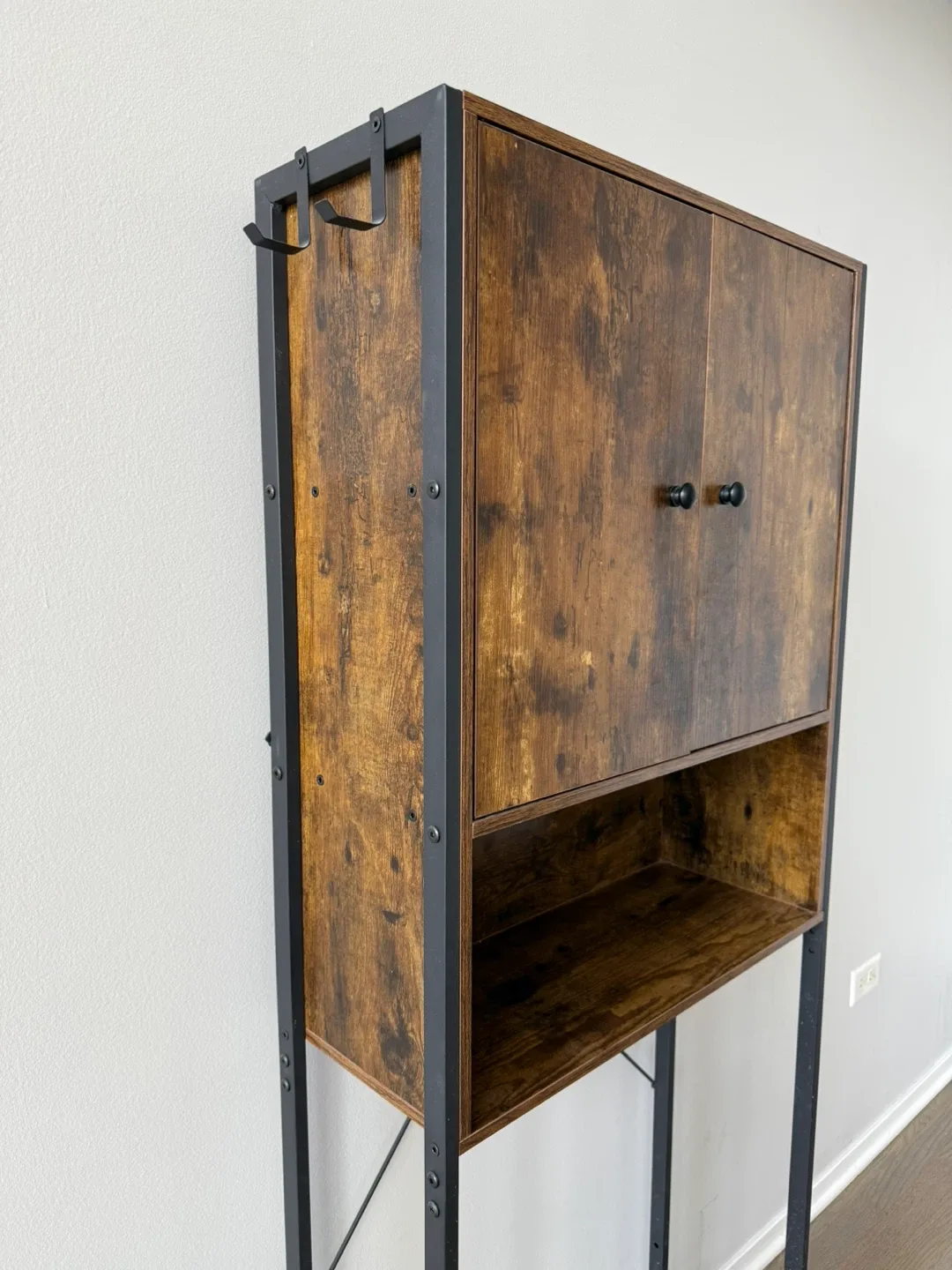 Brown Wood Over-the-toilet Storage Cabinet with Metal Frame
