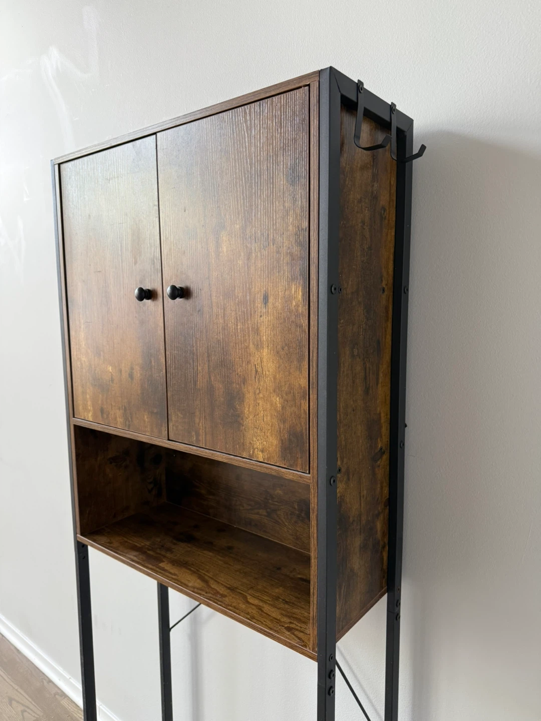 Brown Wood Over-the-toilet Storage Cabinet with Metal Frame - photo 2