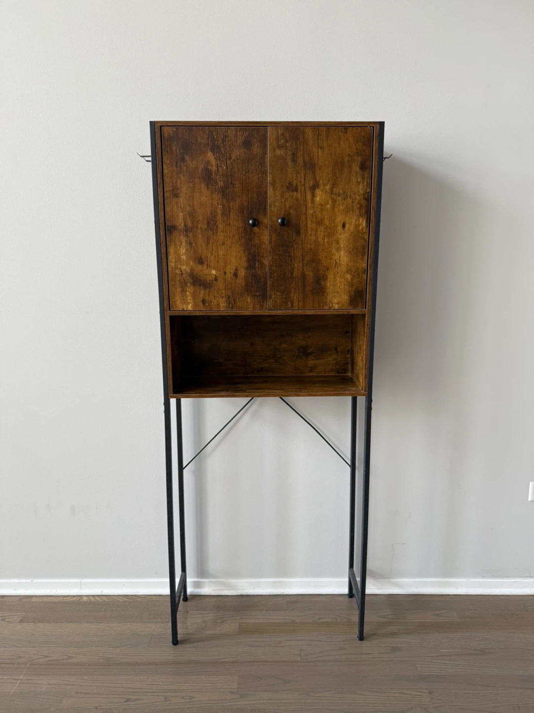 Brown Wood Over-the-toilet Storage Cabinet with Metal Frame - photo 3