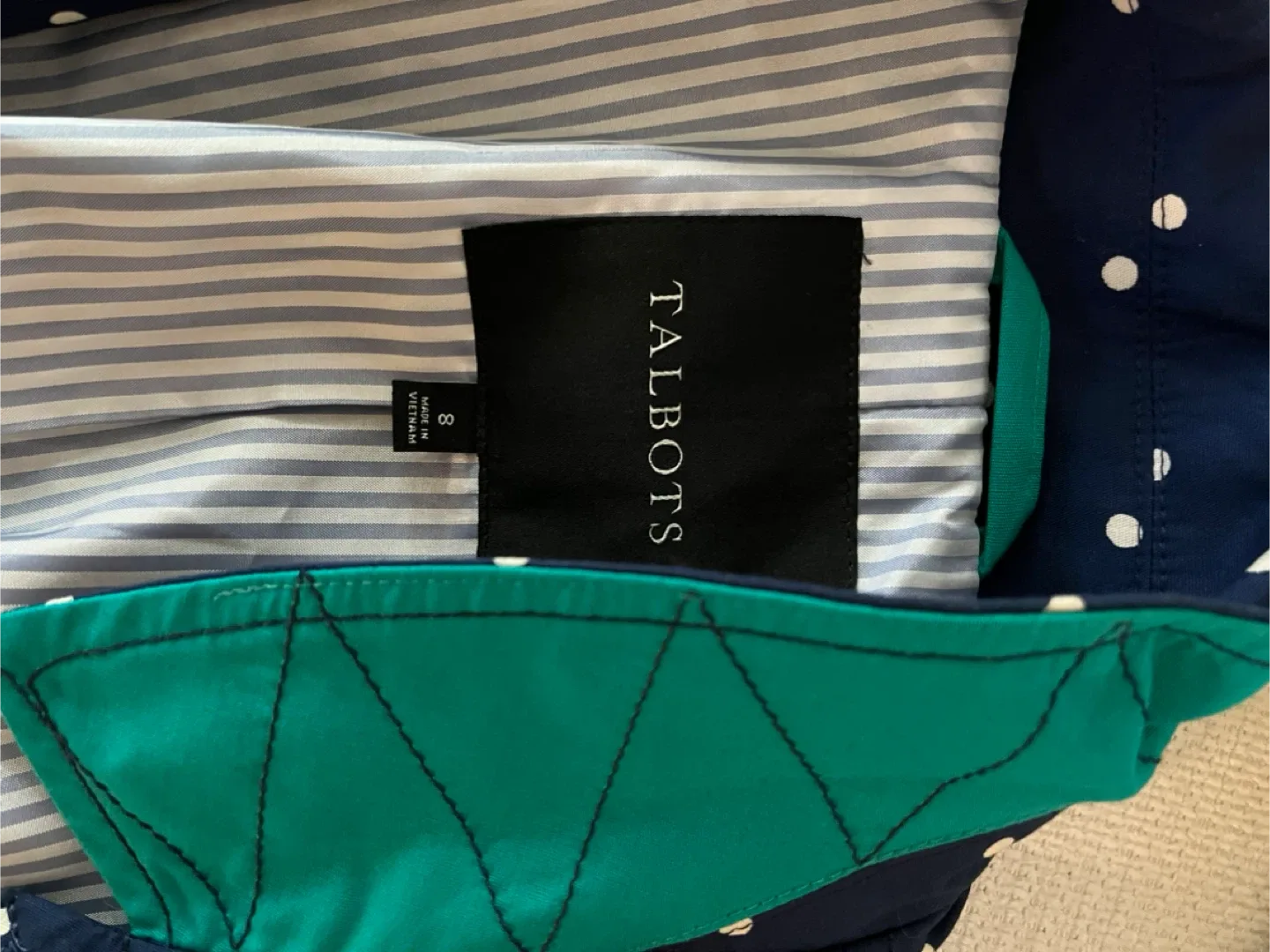 Talbots Navy Polka Dot Trench Coat Women Size 8 image indicator(5)