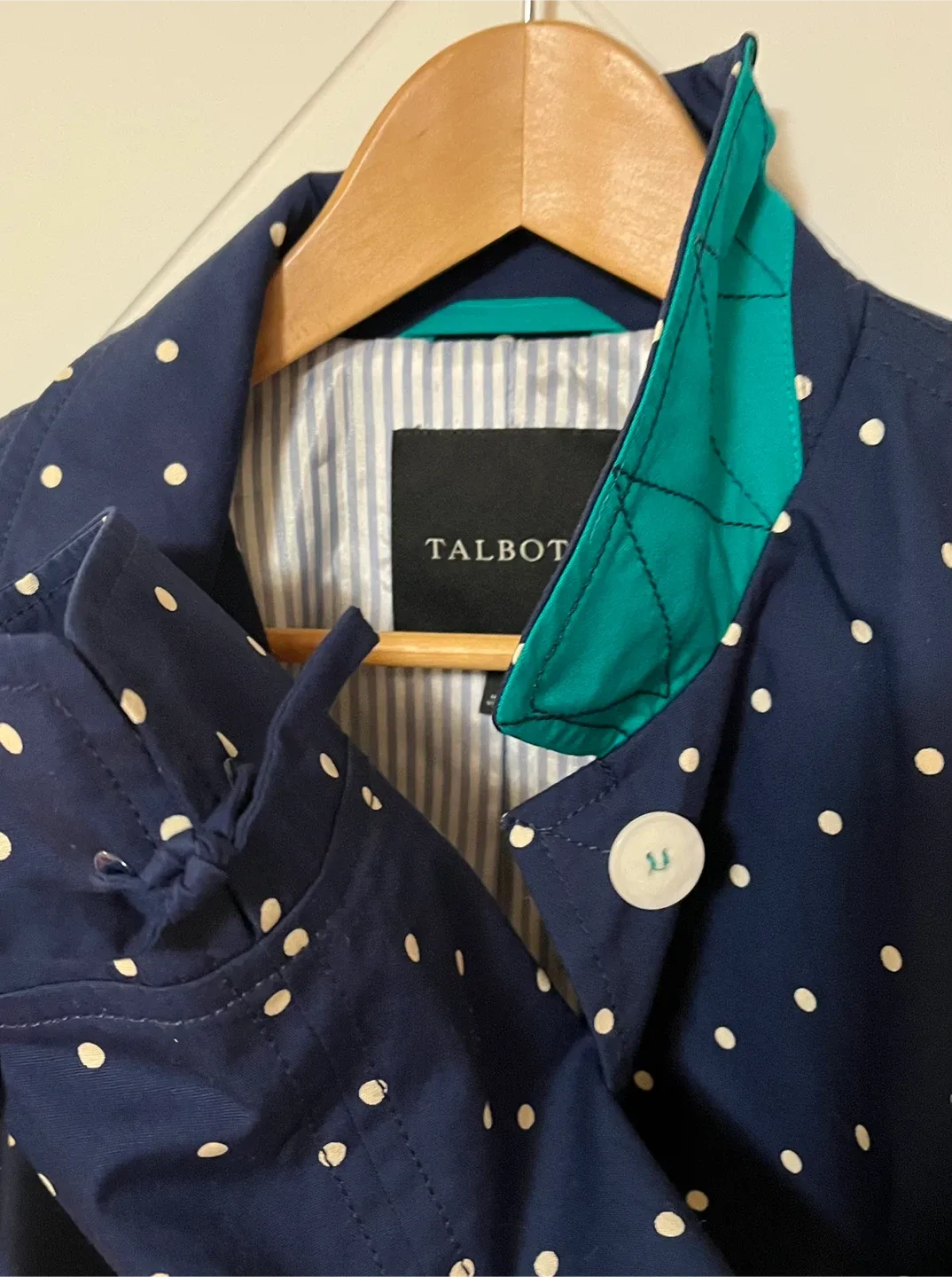 Talbots Navy Polka Dot Trench Coat Women Size 8 image indicator(3)