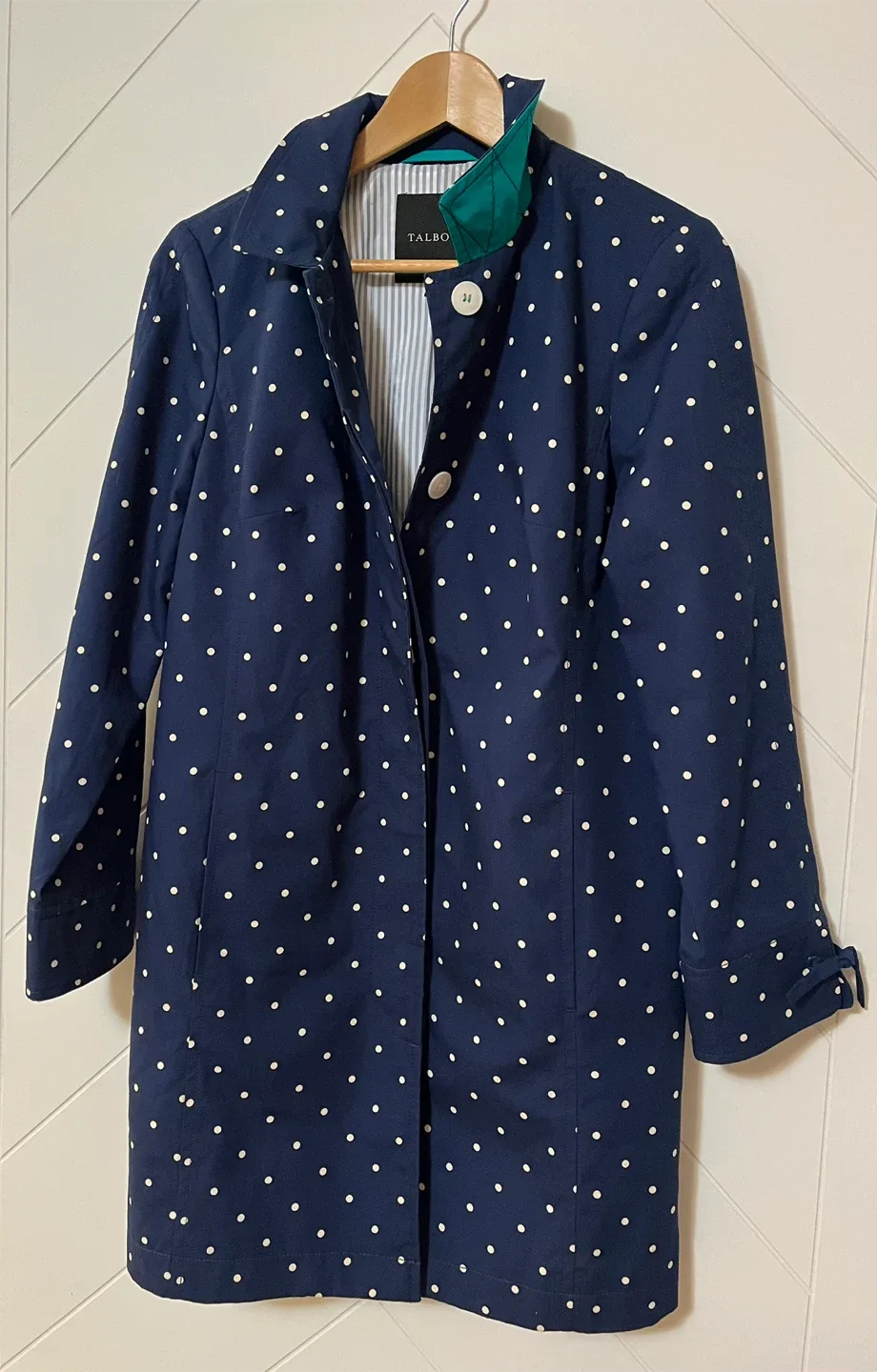 Talbots Navy Polka Dot Trench Coat Women Size 8 image indicator(2)