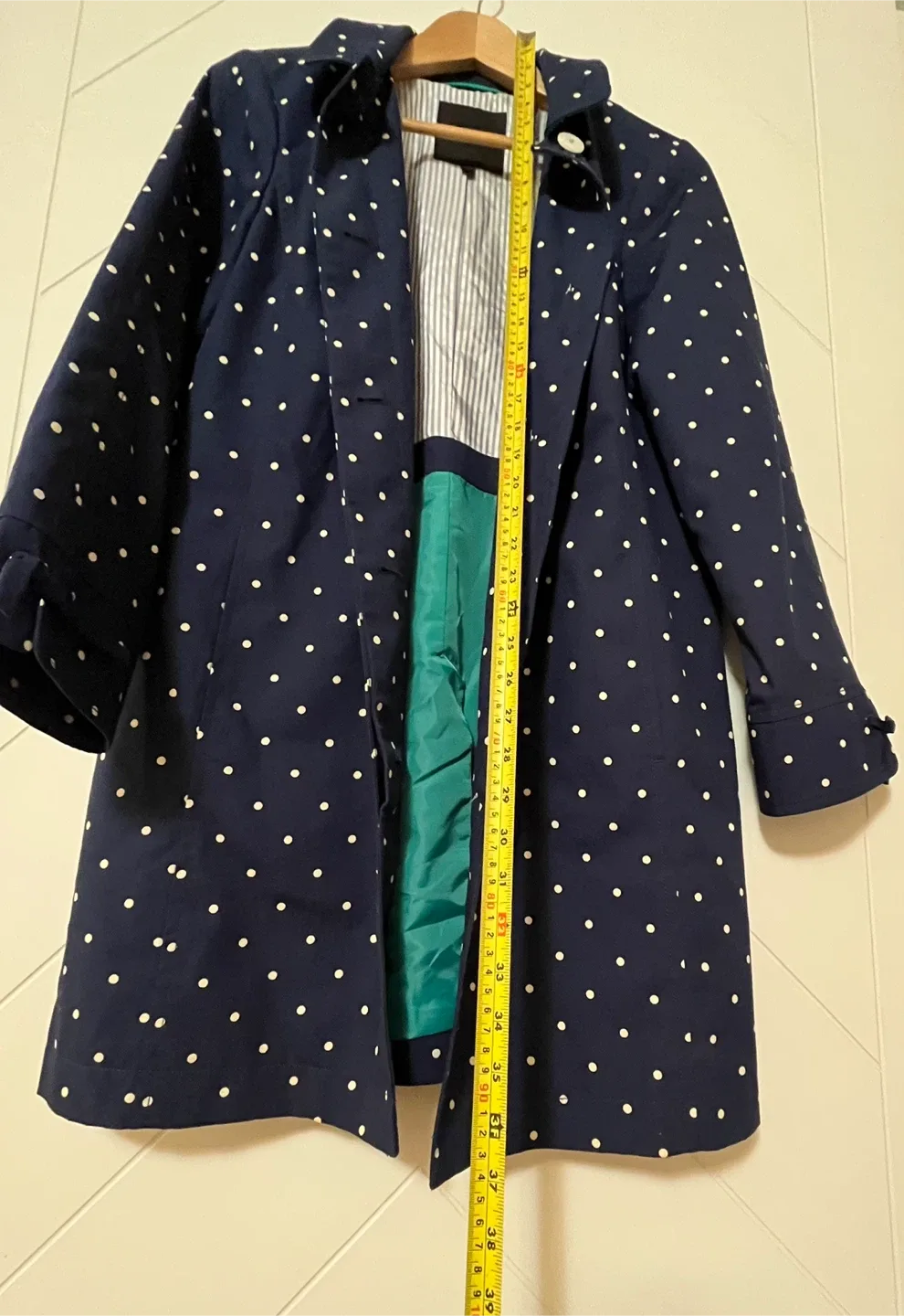 Talbots Navy Polka Dot Trench Coat Women Size 8 image indicator(7)