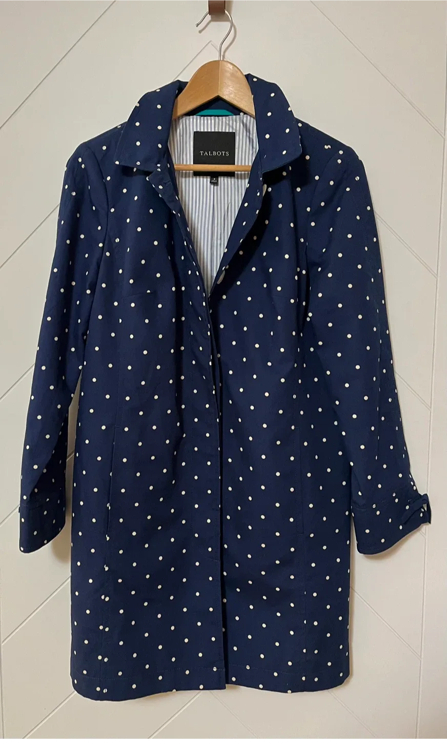 Talbots Navy Polka Dot Trench Coat Women Size 8 image indicator(8)