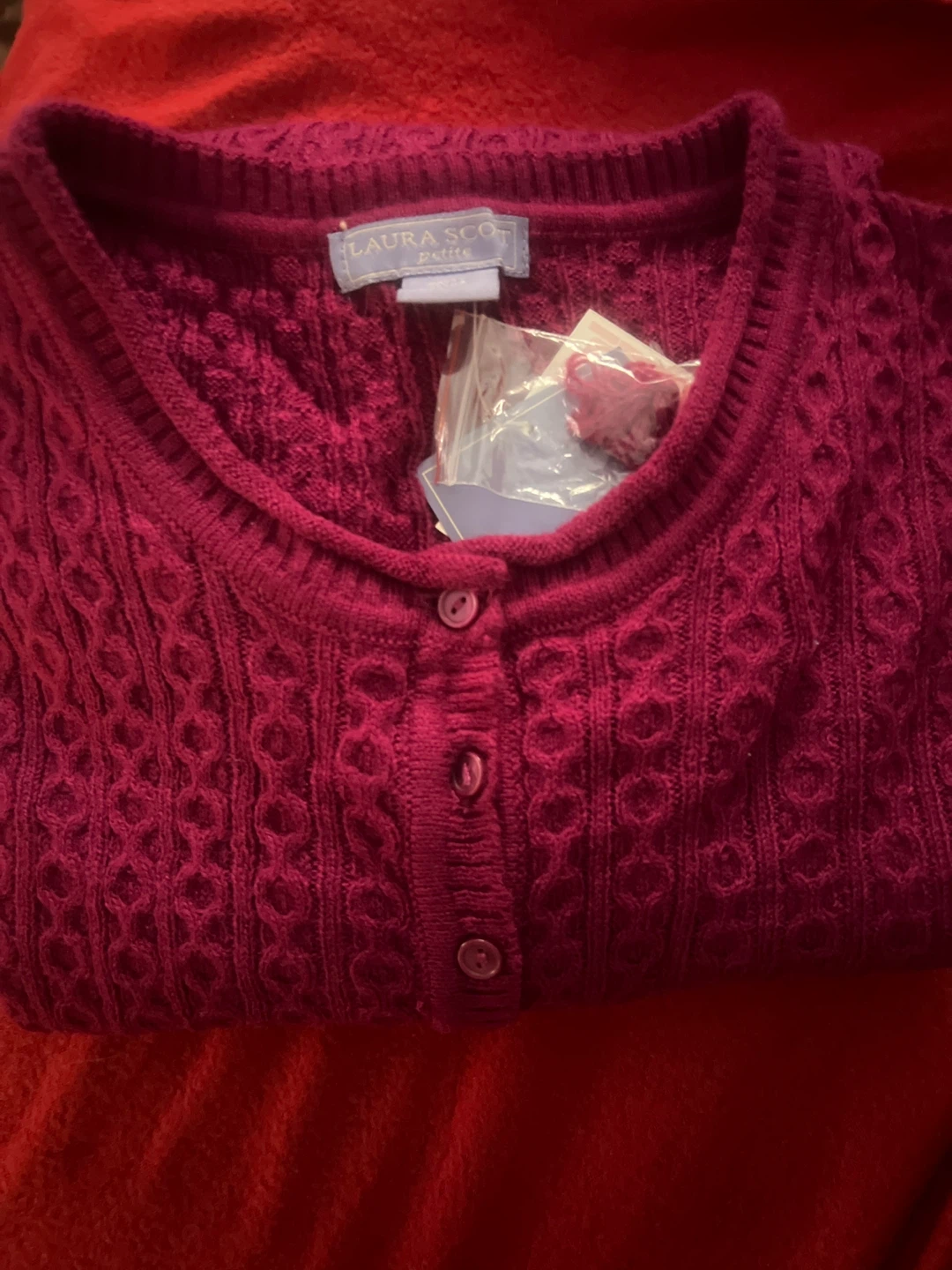 Laura Scott Petite Cardigan - Burgundy - photo 2
