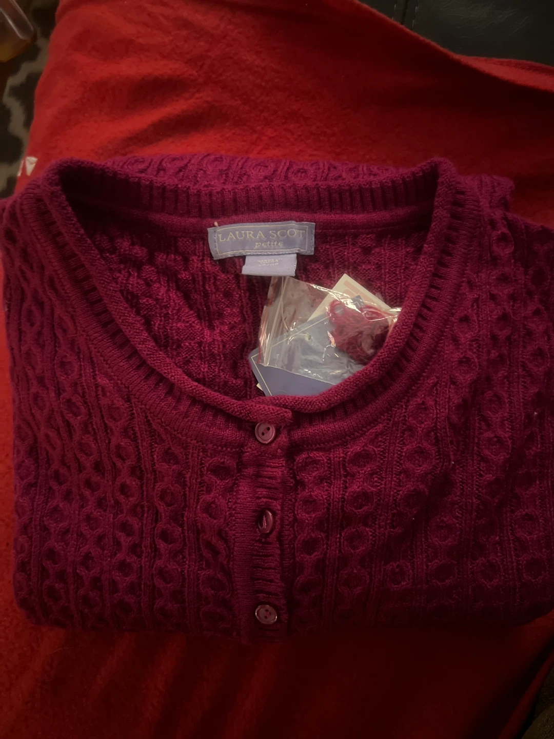 Laura Scott Petite Cardigan - Burgundy
