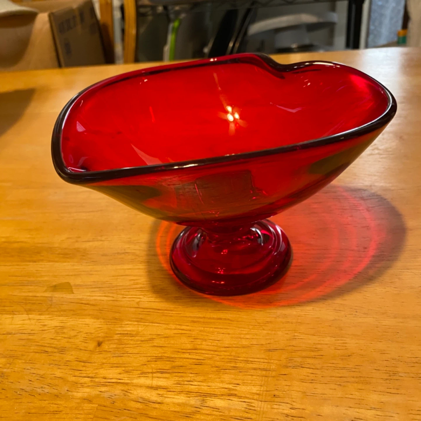 Vintage Viking Glass Company Ruby Red Heart Glass Compote - photo 4