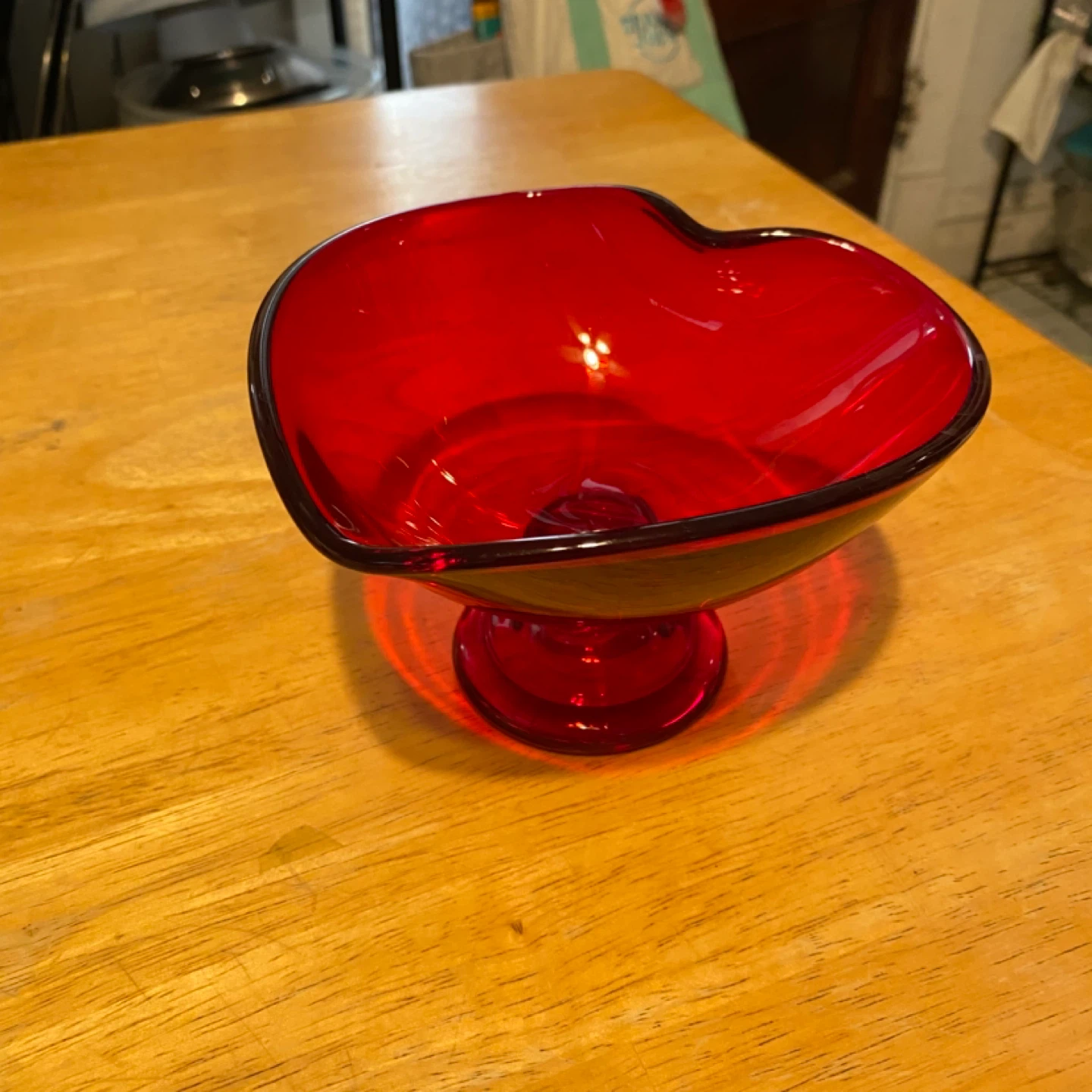 Vintage Viking Glass Company Ruby Red Heart Glass Compote