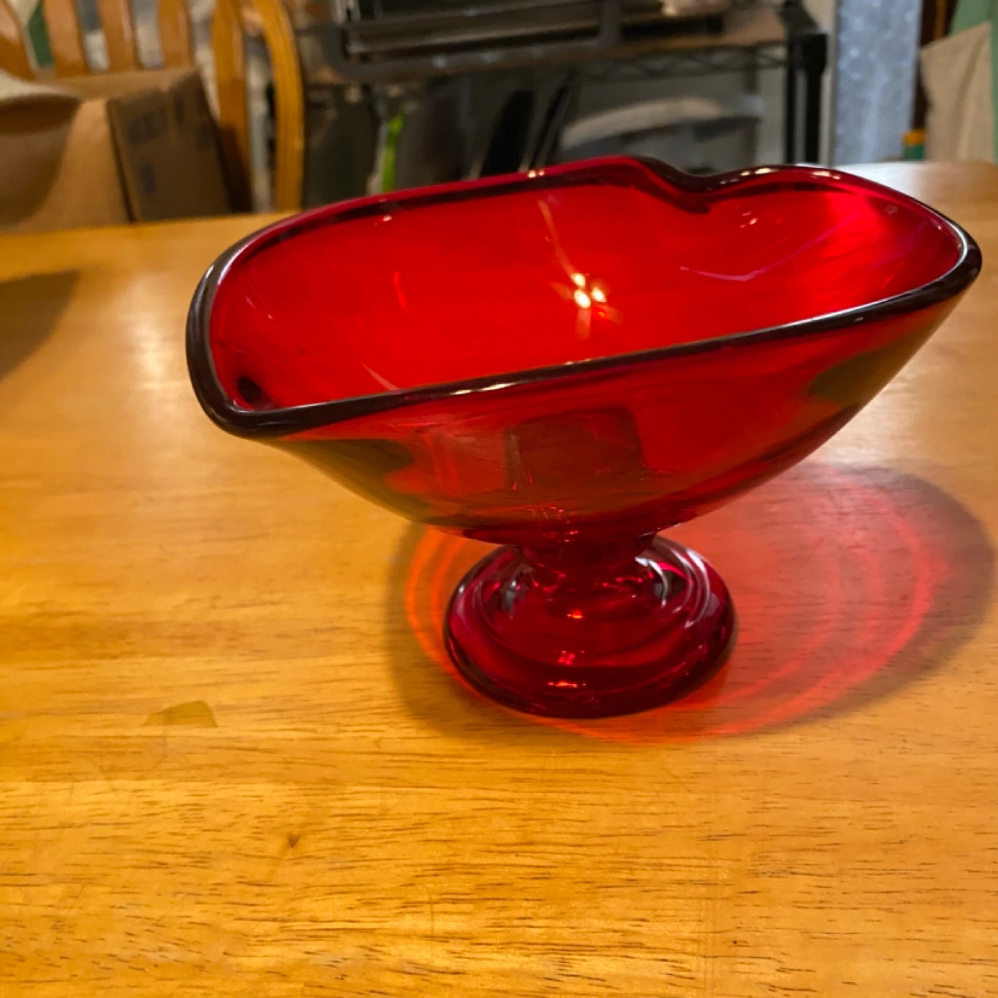 Vintage Viking Glass Company Ruby Red Heart Glass Compote - photo 3