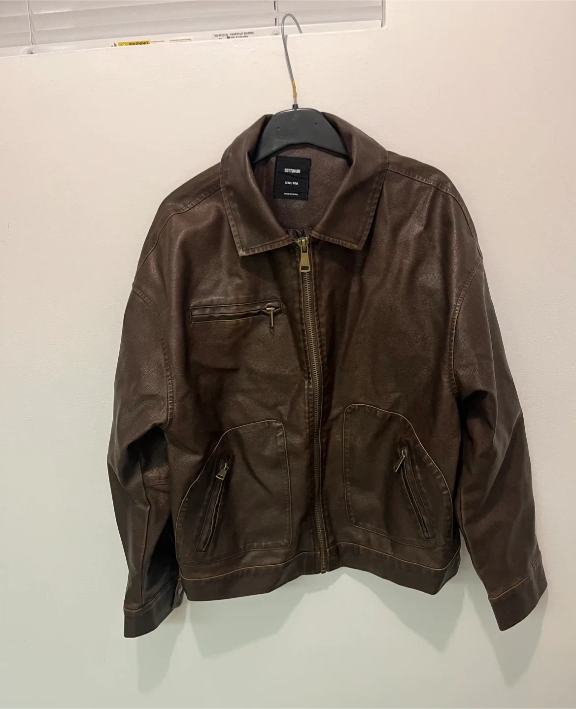 Unisex Brown Faux Leather Fall Jacket image indicator(2)