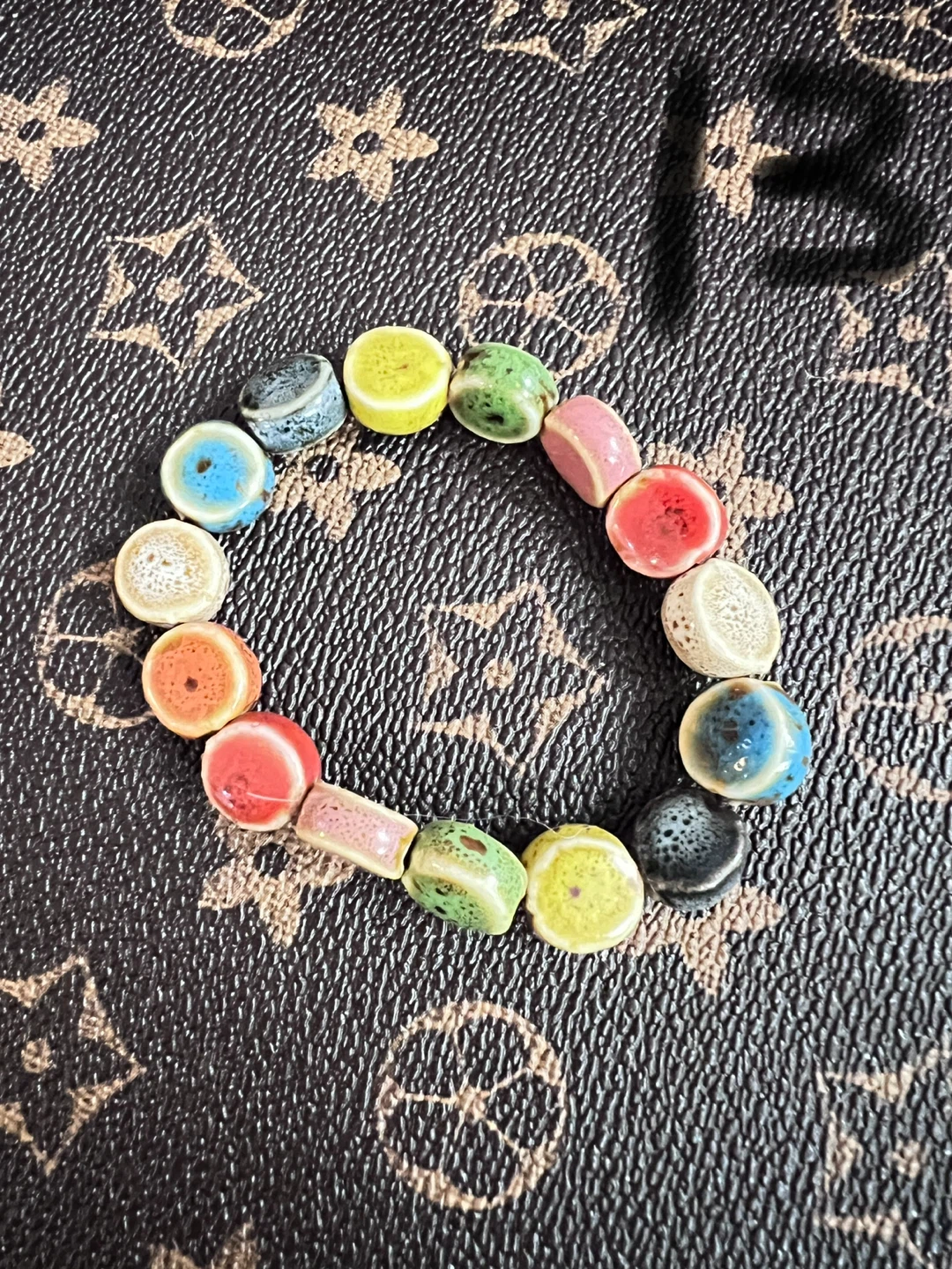 Handmade Ceramic and Wooden Beaded Bracelet - Colourful
