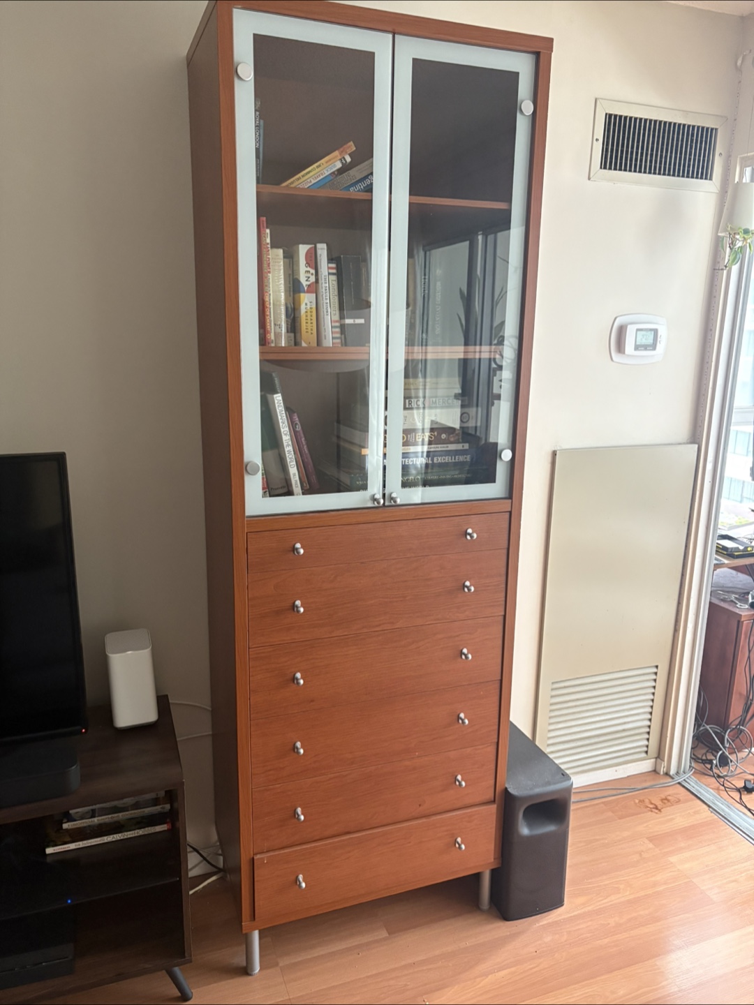 Display Cabinet with Glass Doors & Drawers
