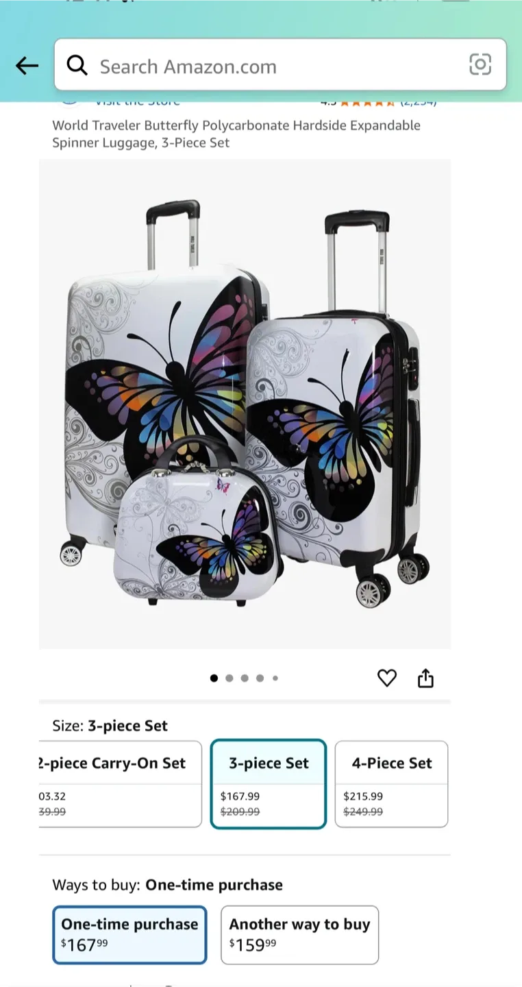 Brand New World Traveler Butterfly 3-Piece Luggage Set image indicator(2)
