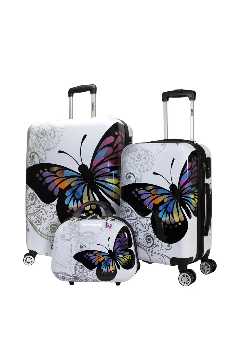 Brand New World Traveler Butterfly 3-Piece Luggage Set