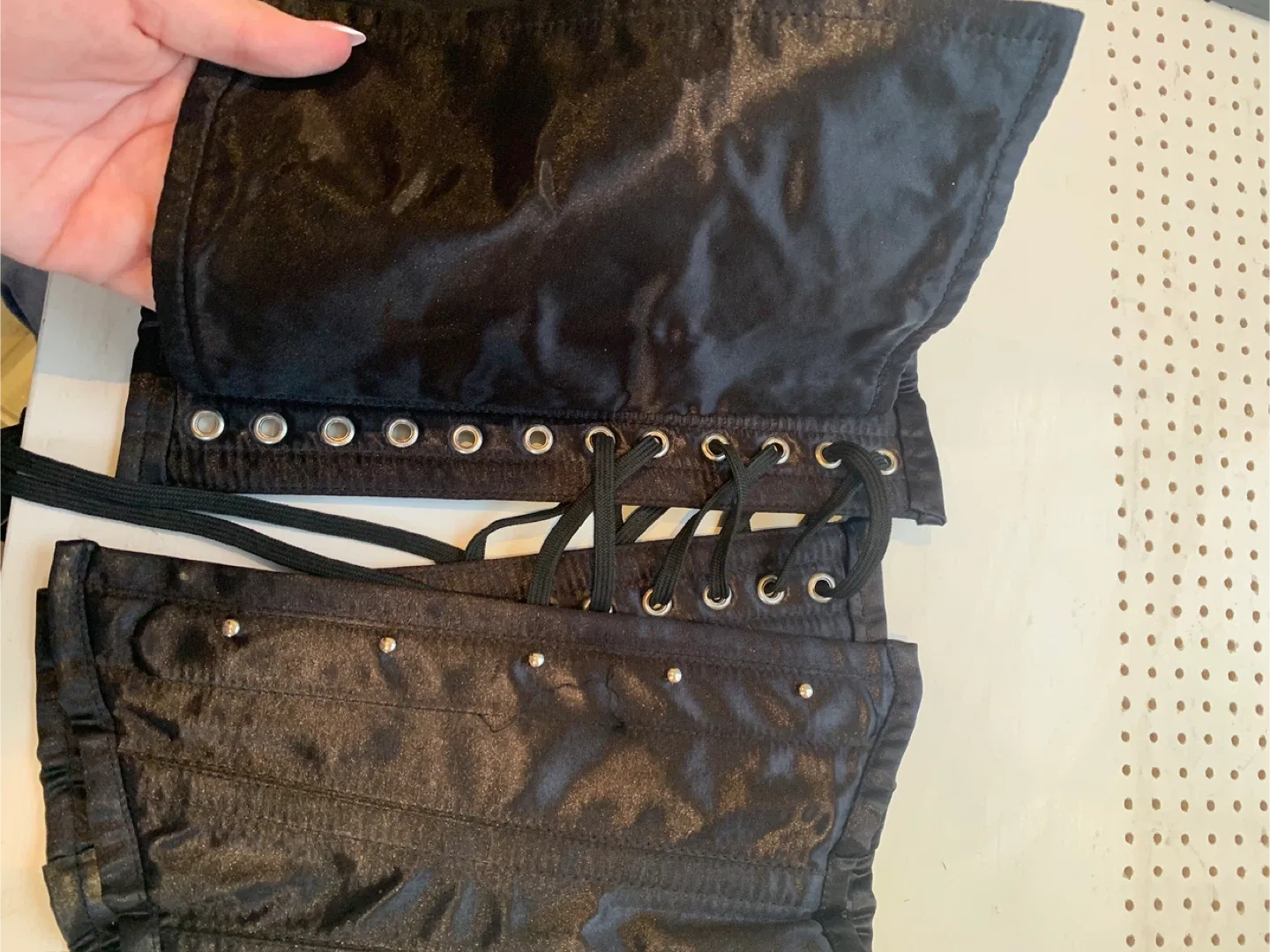 Vintage Goth Collection Black Satin Corset Steel Bonning Size 24 image indicator(5)