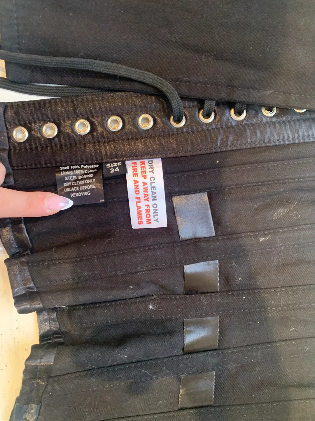 Vintage Goth Collection Black Satin Corset Steel Bonning Size 24 image indicator(3)