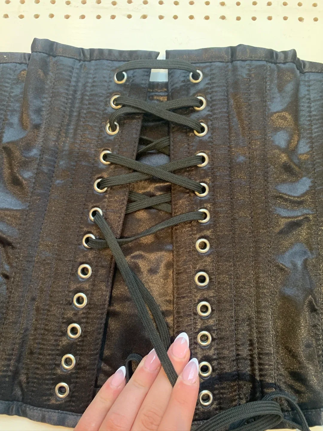 Vintage Goth Collection Black Satin Corset Steel Bonning Size 24 image indicator(2)