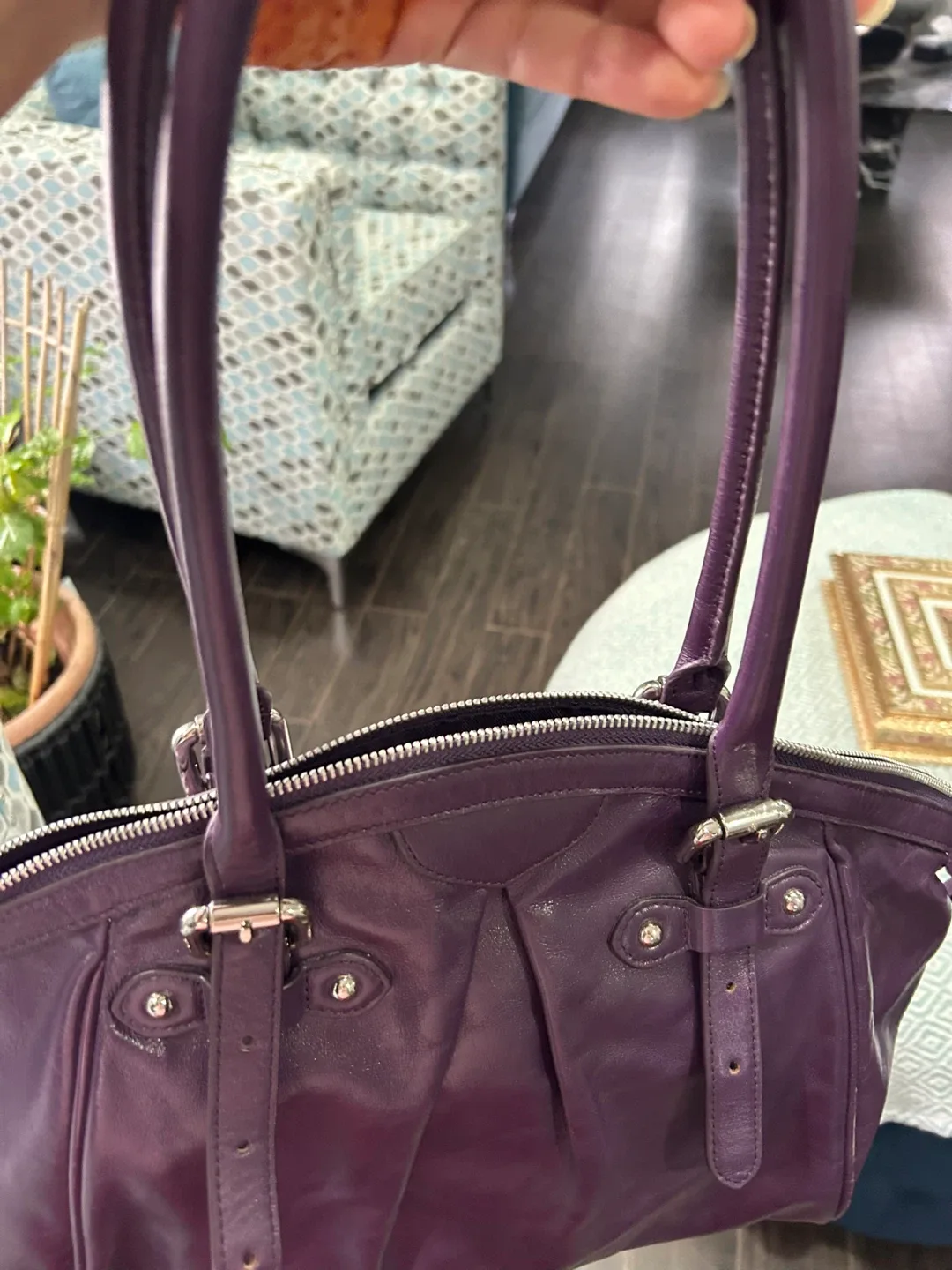 Danier Purple Leather Handbag image indicator(2)