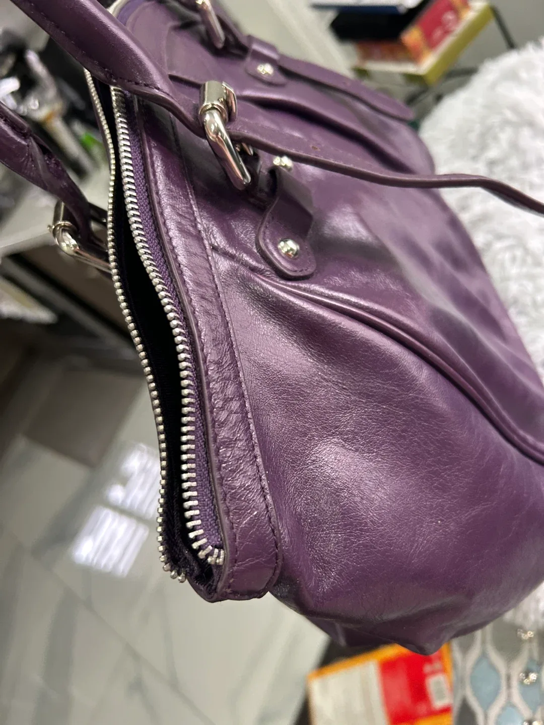 Danier Purple Leather Handbag image indicator(3)