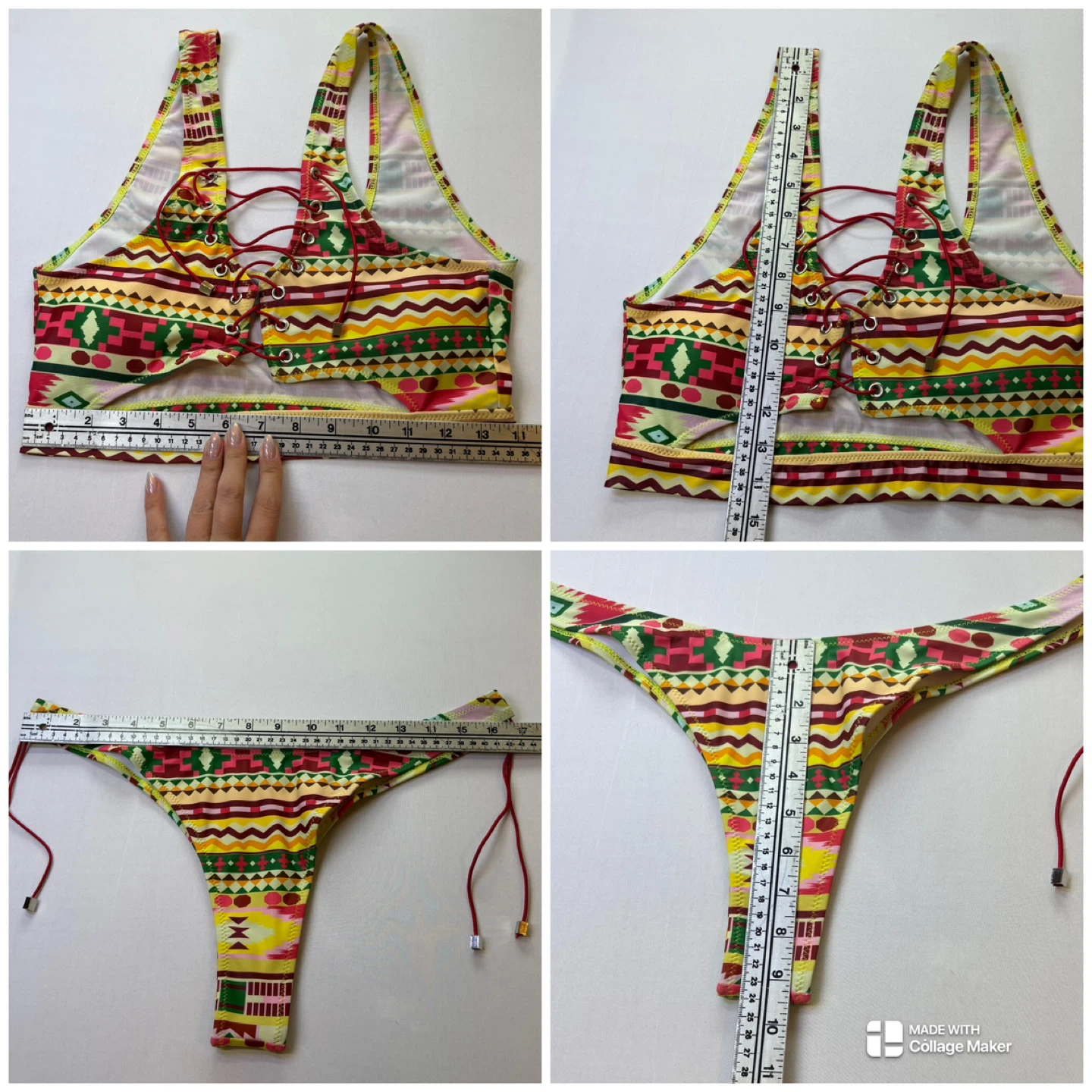 Muolux Colorful Geometric Print Lace Up Bikini Swimsuit Set Sz L - photo 2