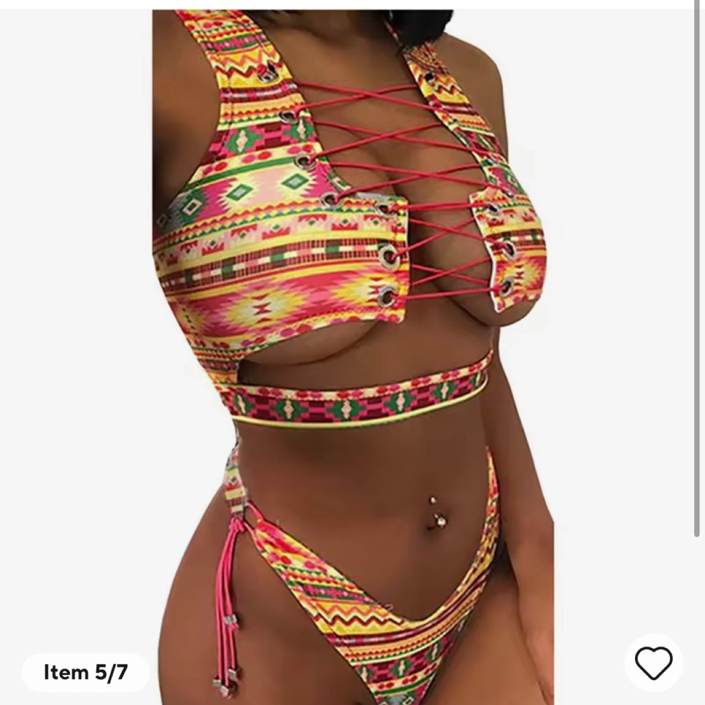 Muolux Colorful Geometric Print Lace Up Bikini Swimsuit Set Sz L