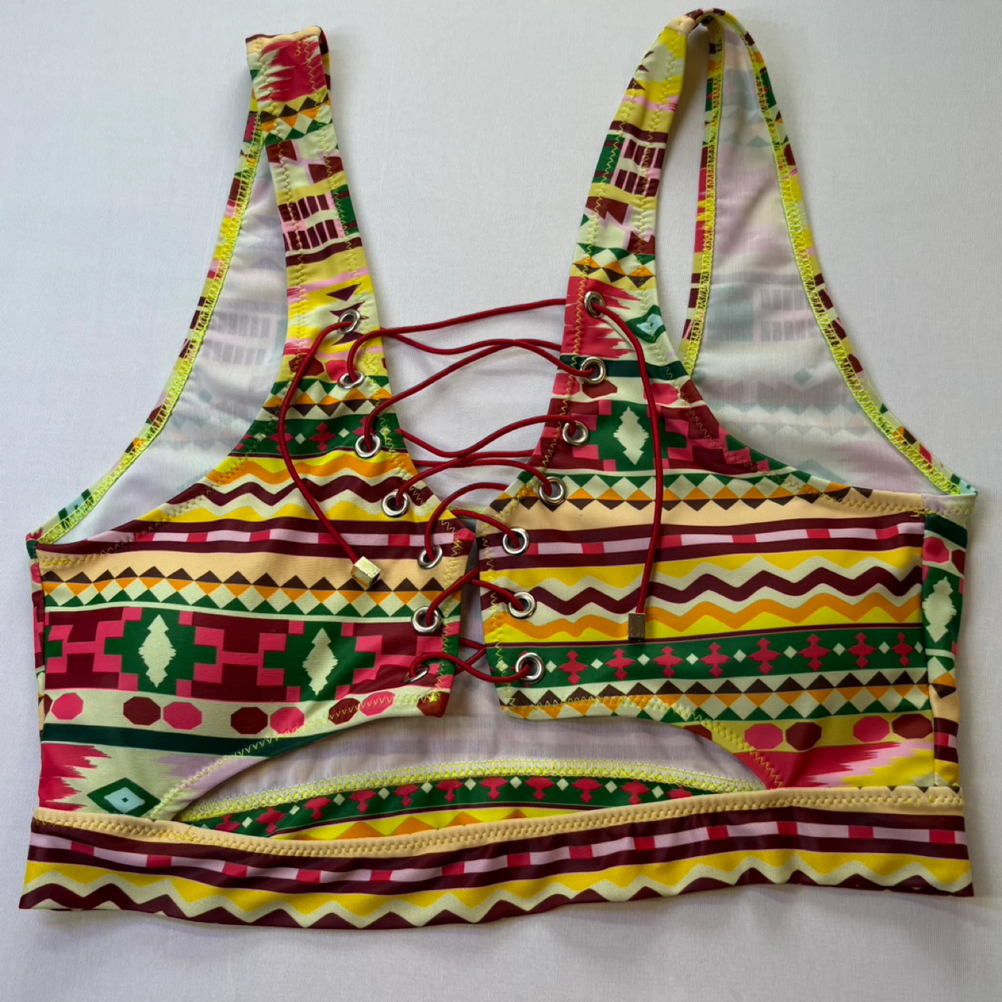 Muolux Colorful Geometric Print Lace Up Bikini Swimsuit Set Sz L - photo 3