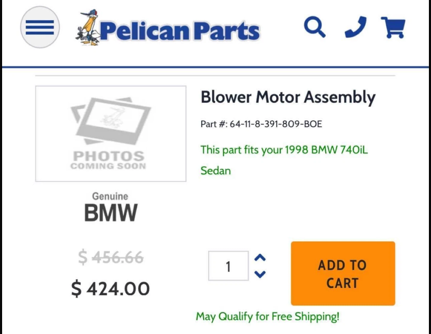 BMW Blower Motor Assembly for 1998 740iL Sedan