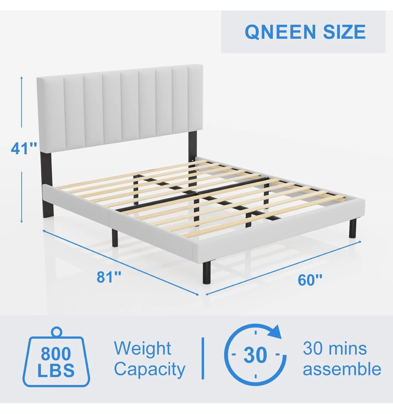 Queen Size Upholstered Platform Bed Frame - photo 2