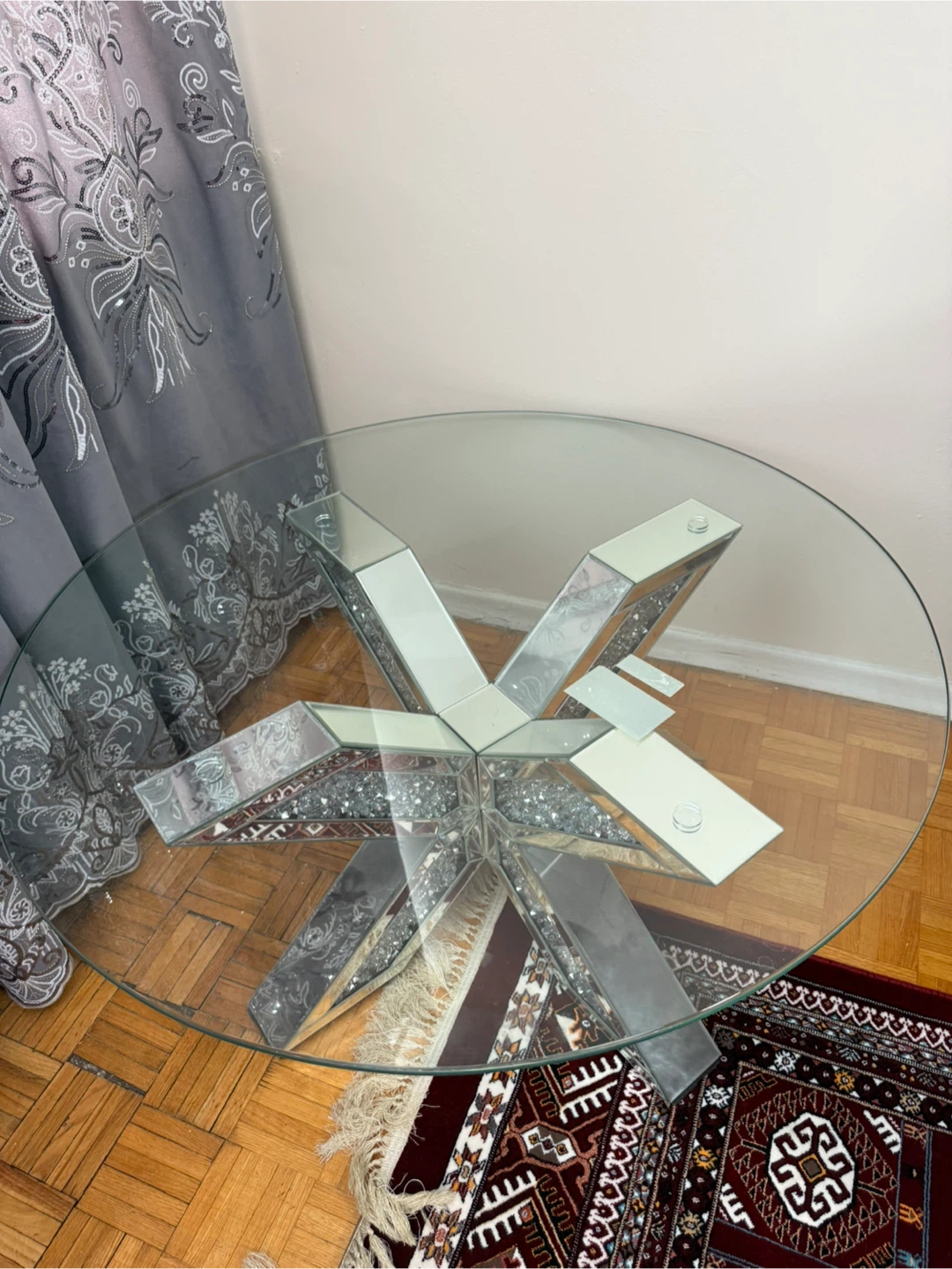 Glass Round Coffee Table with Mirrored X Base - photo 3