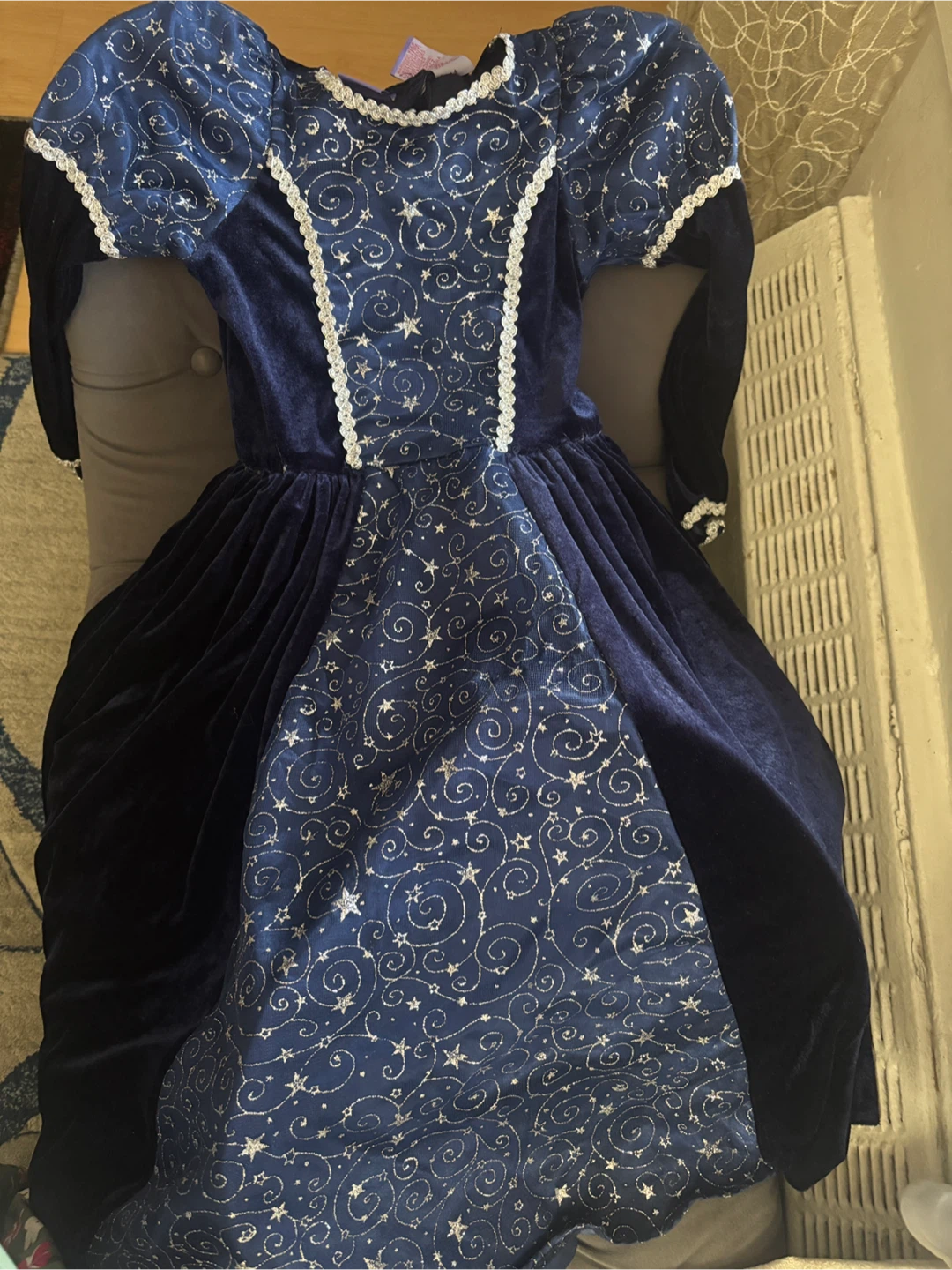 Blue Velvet Princess Dress with Crown