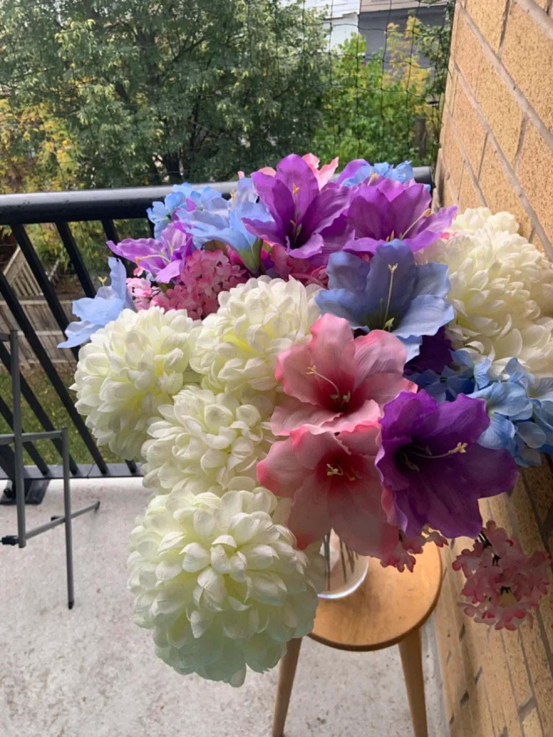 Beautiful Large Artificial Flower Arrangement in tall glass Vase image indicator(4)