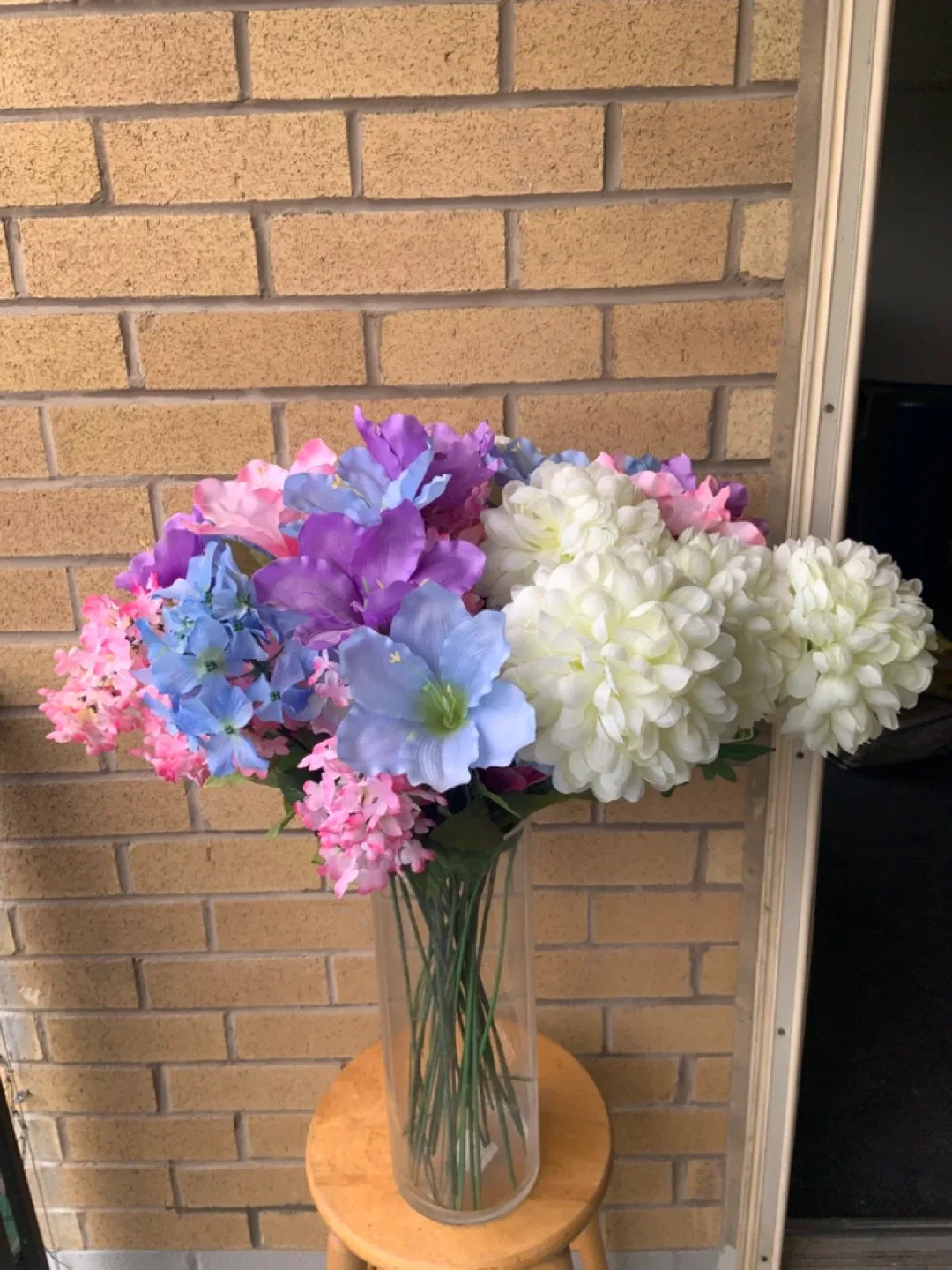 Beautiful Large Artificial Flower Arrangement in tall glass Vase image indicator(5)