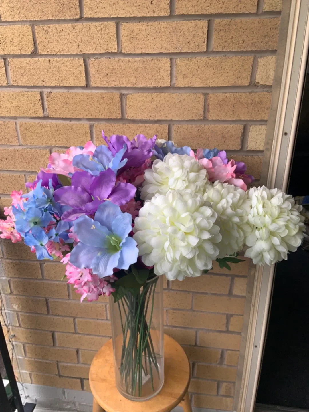 Beautiful Large Artificial Flower Arrangement in tall glass Vase image indicator(2)