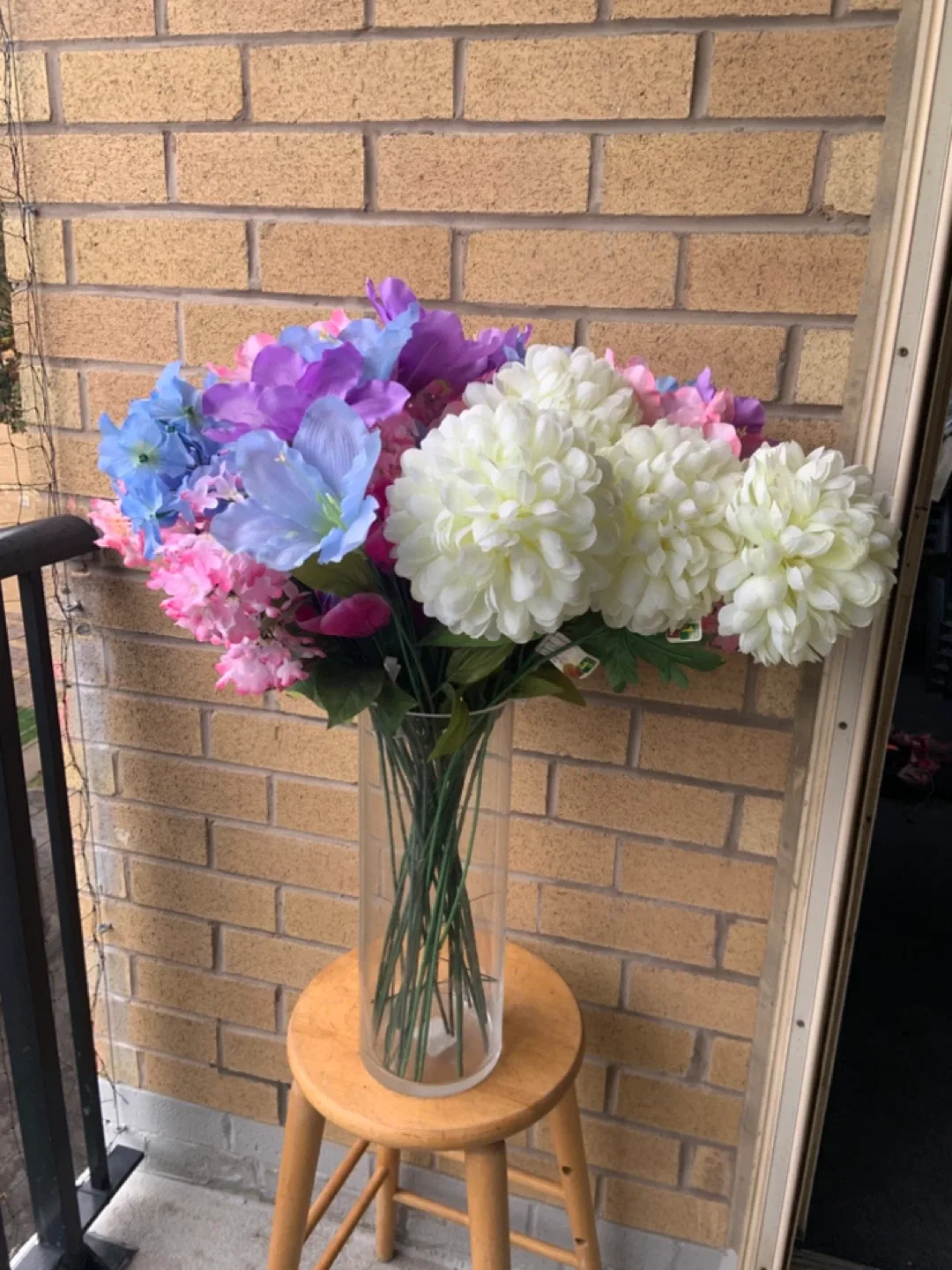 Beautiful Large Artificial Flower Arrangement in tall glass Vase image indicator(9)