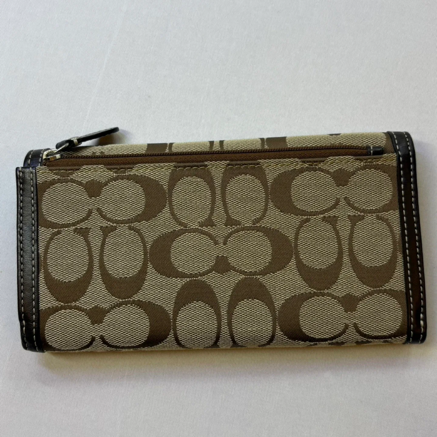 Coach Signature C Wallet Trifold Brown Tan Canvas Logo Print image indicator(3)