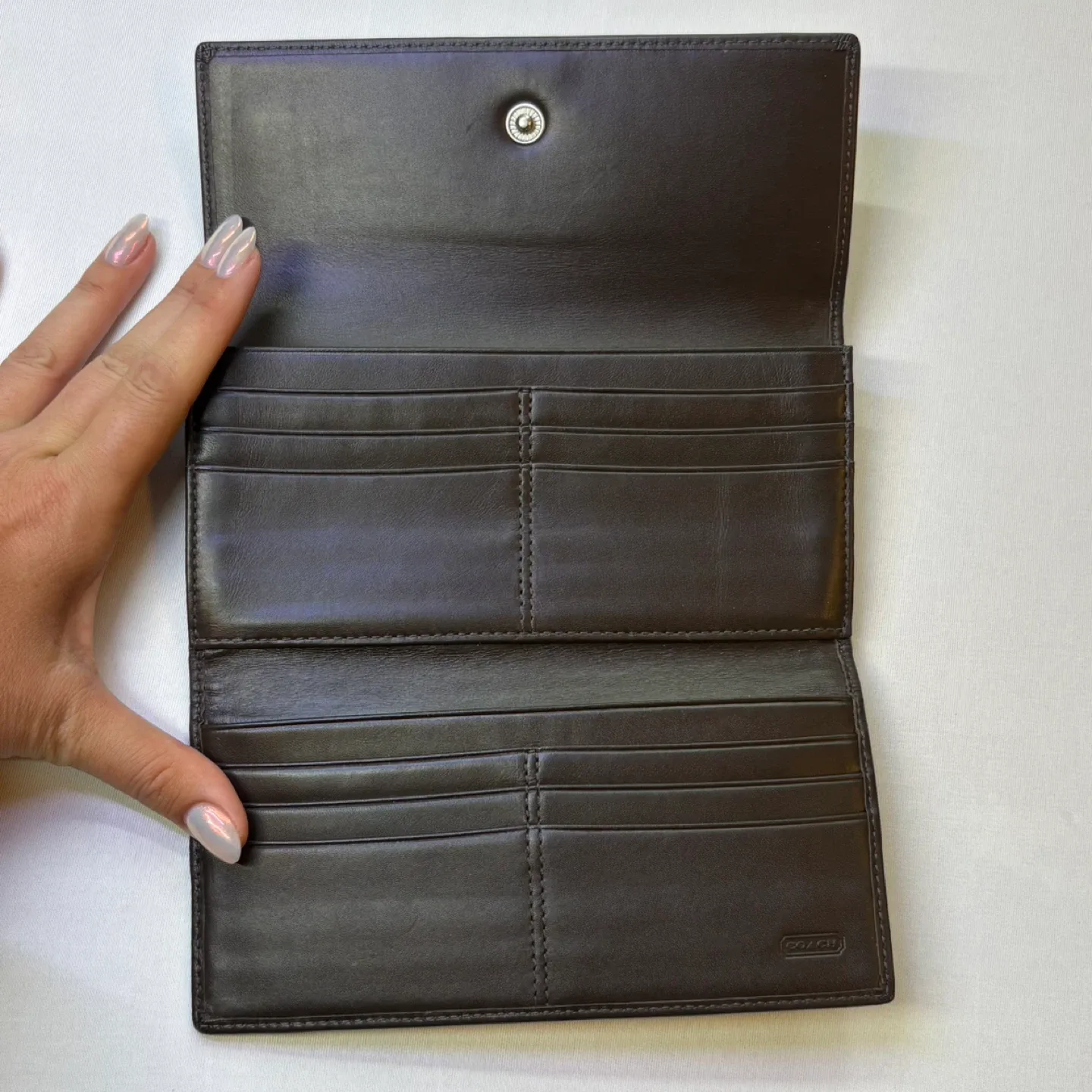 Coach Signature C Wallet Trifold Brown Tan Canvas Logo Print image indicator(4)