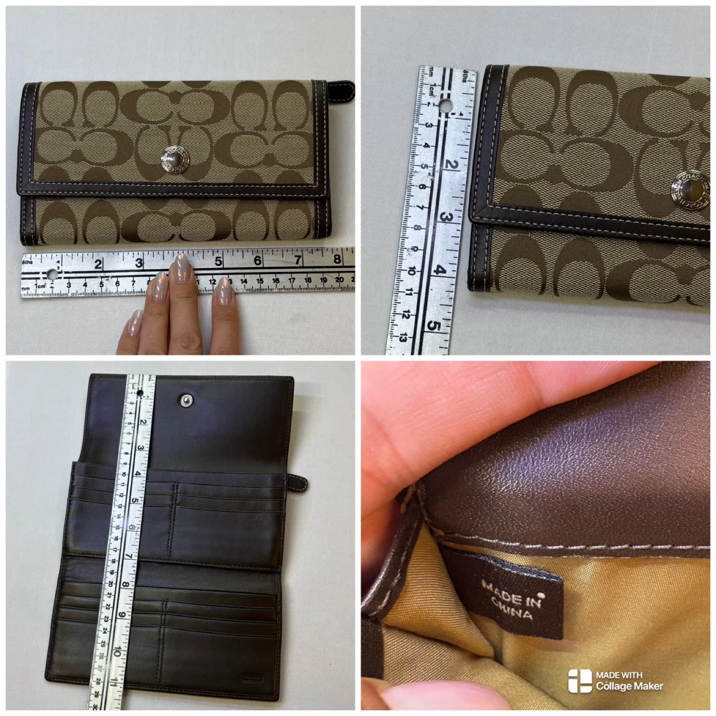 Coach Signature C Wallet Trifold Brown Tan Canvas Logo Print image indicator(8)