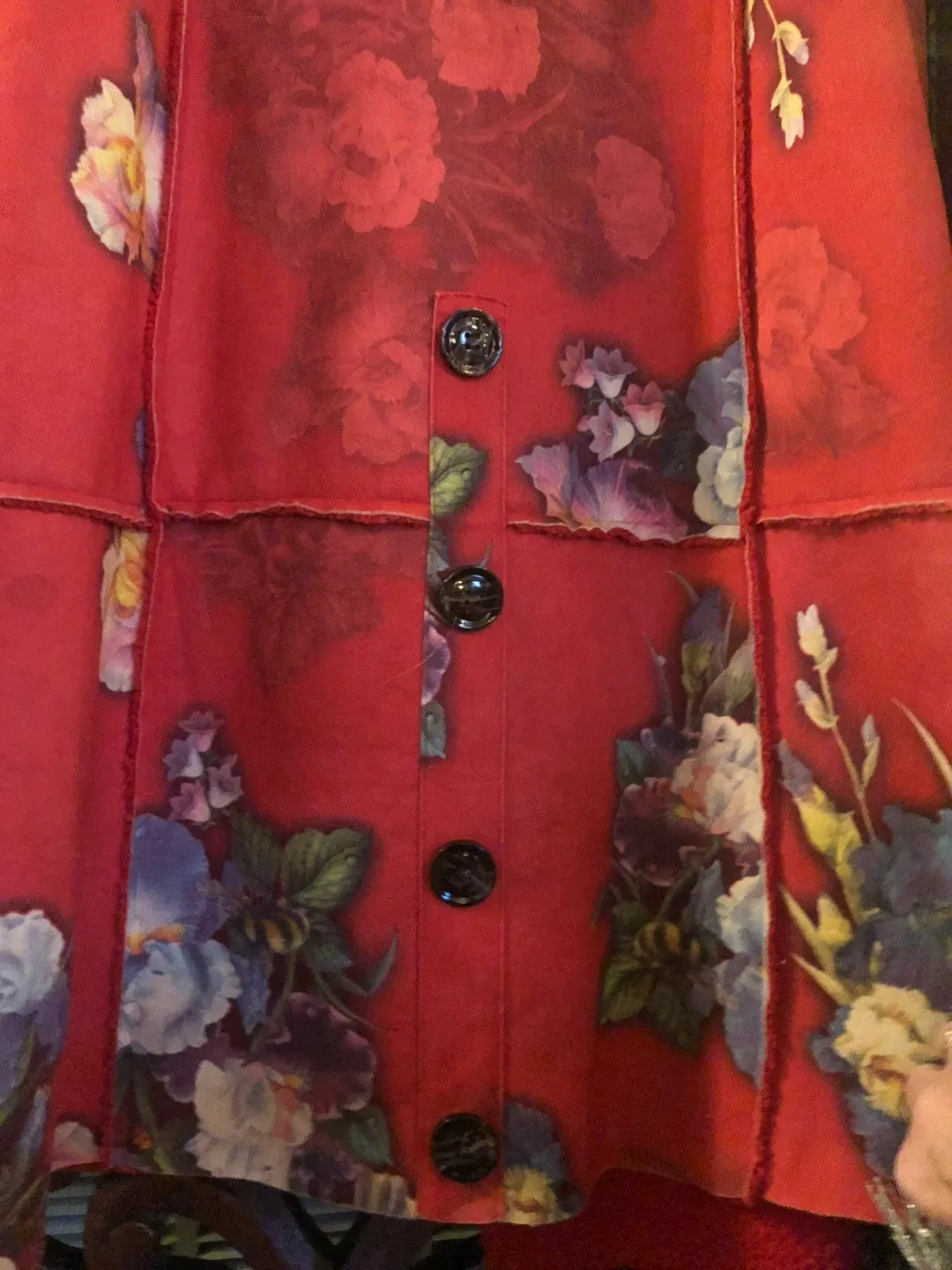 NEW Yafinzhe Red Floral Print Coat Size M/Faux Sheepskin image indicator(3)