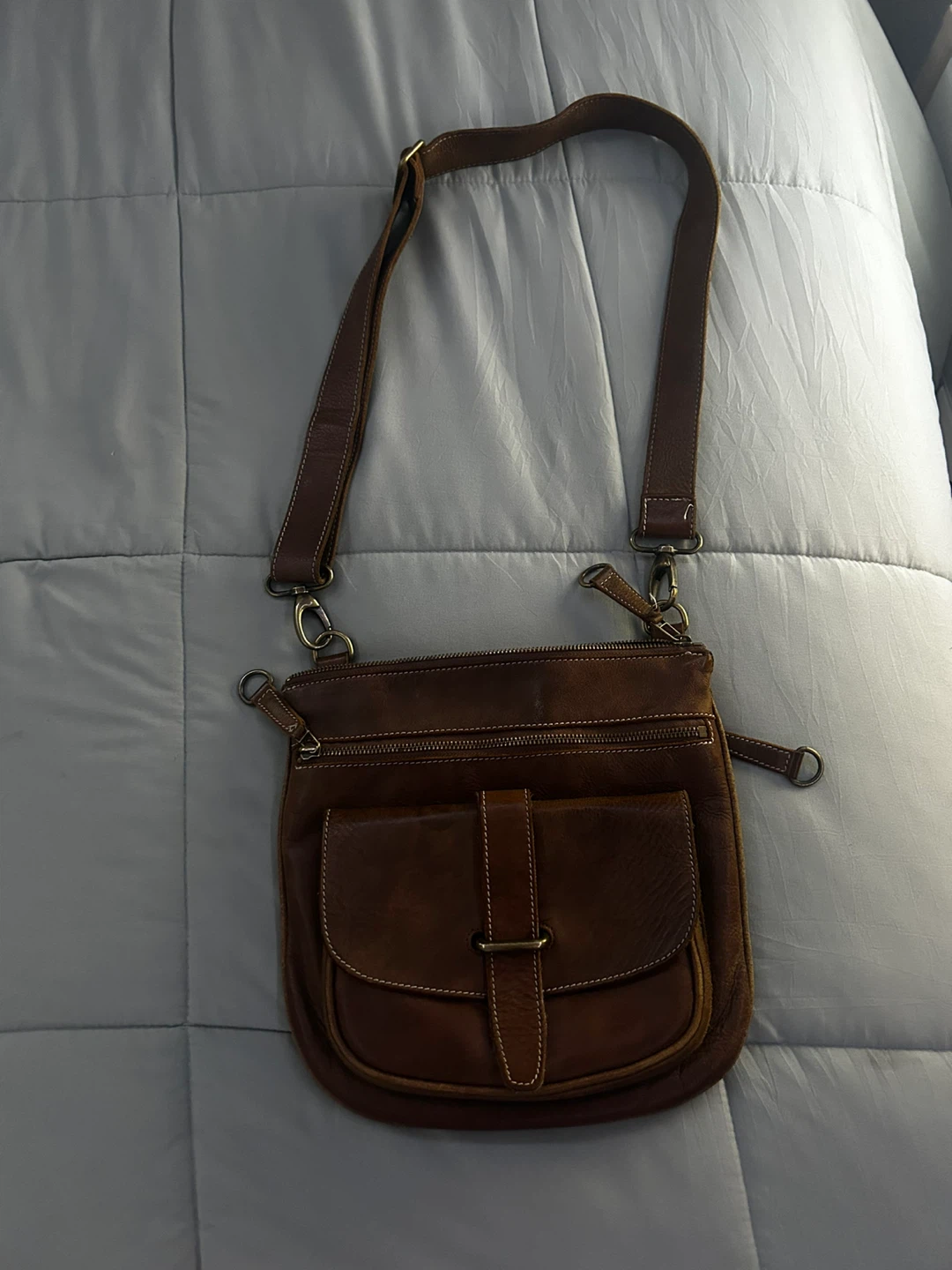 Roots Genuine Leather Crossbody Bag - Brown
