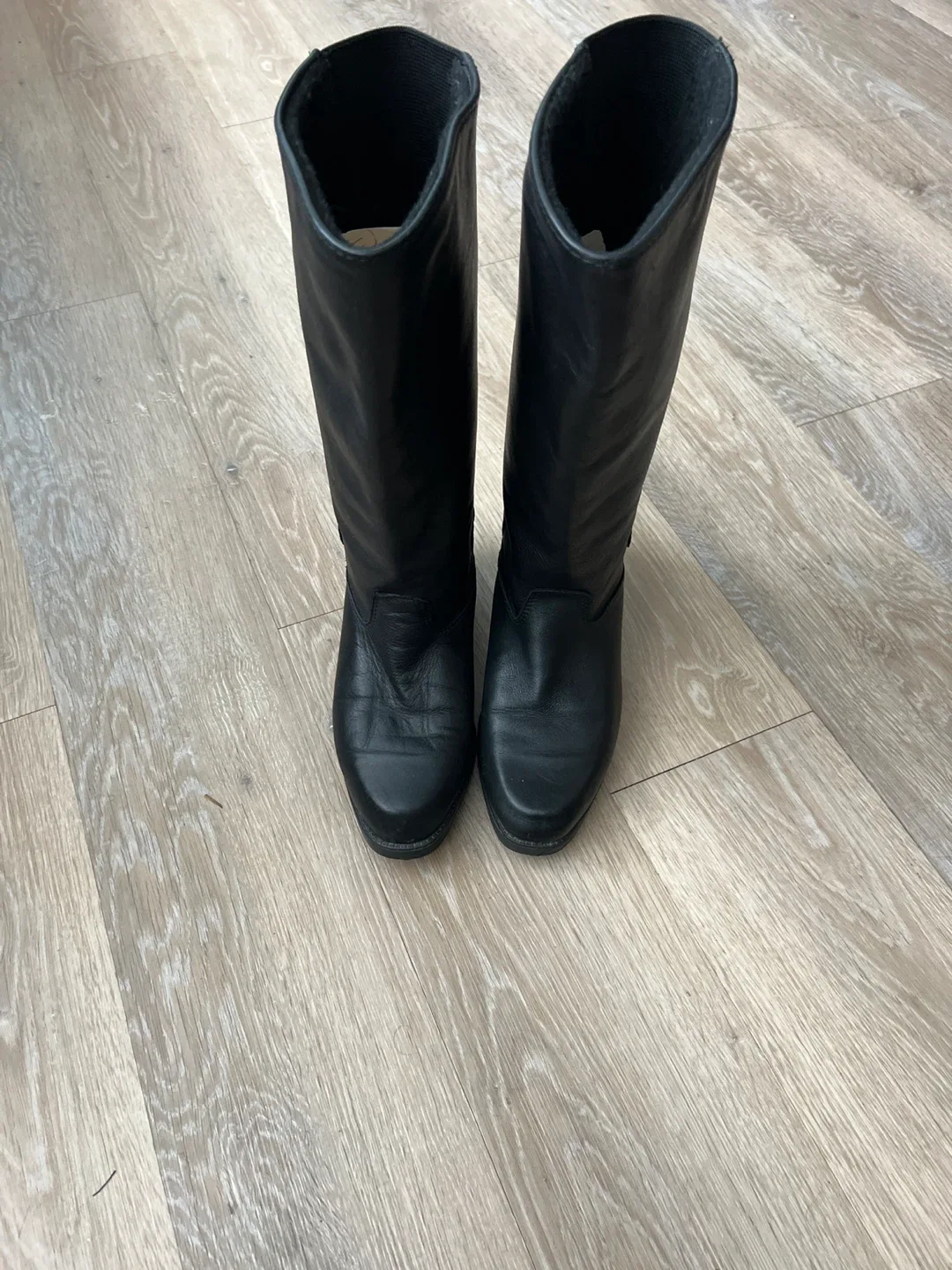 Jessica Black Leather Riding Boots - Size 8