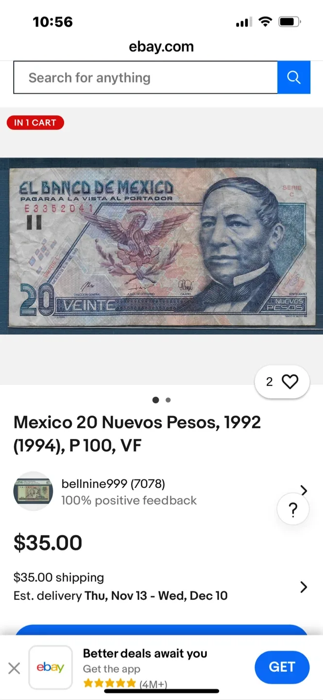 Vintage Banco de Mexico 20 Nuevos Pesos image indicator(3)