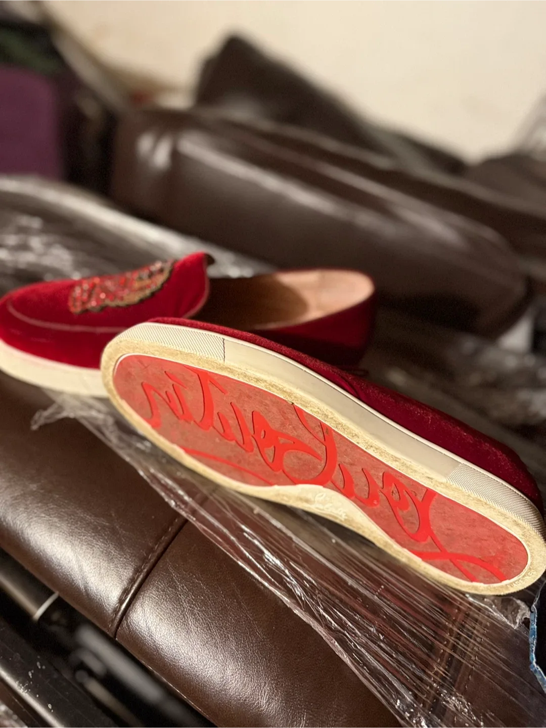 Christian Louboutin Red Velvet Loafers image indicator(3)