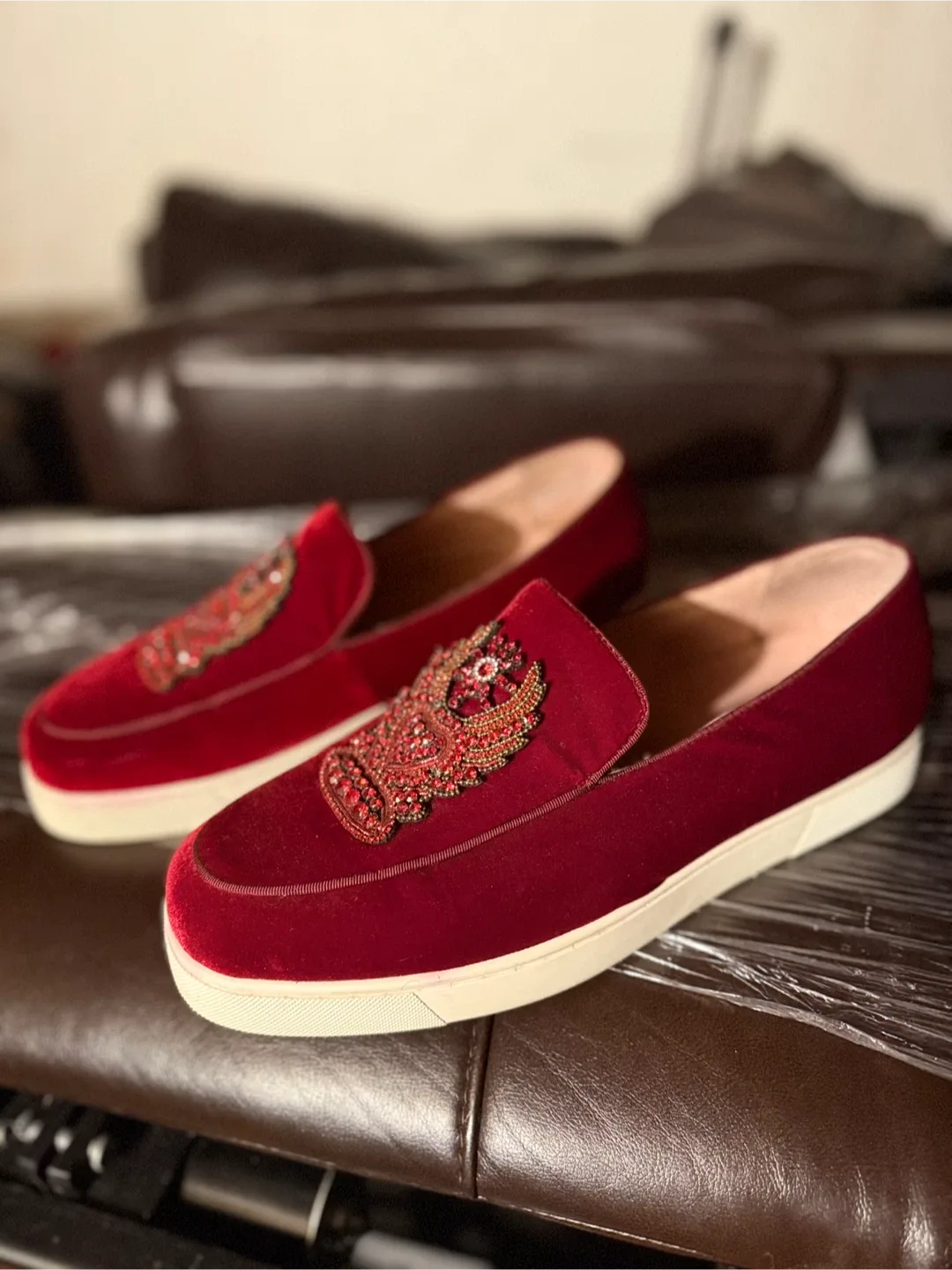 Christian Louboutin Red Velvet Loafers image indicator(2)