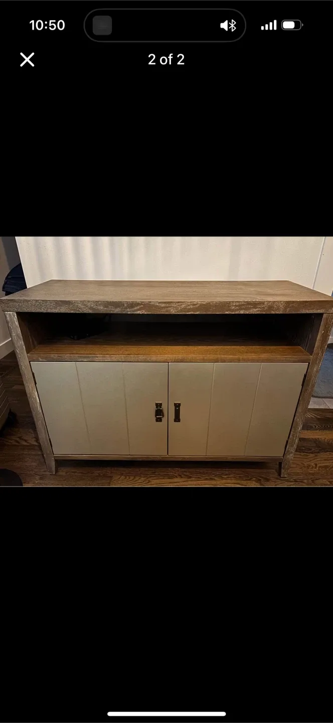 Wood tv stand metal cabinets. Garage pick up image indicator(2)