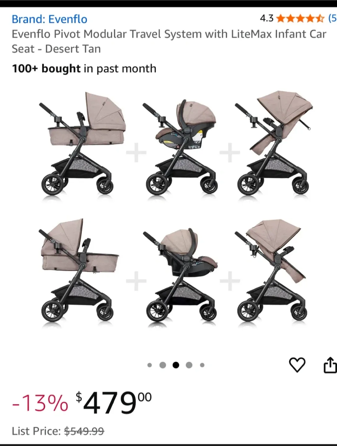 Evenflo Pivot Modular Travel System - Desert Tan image indicator(4)