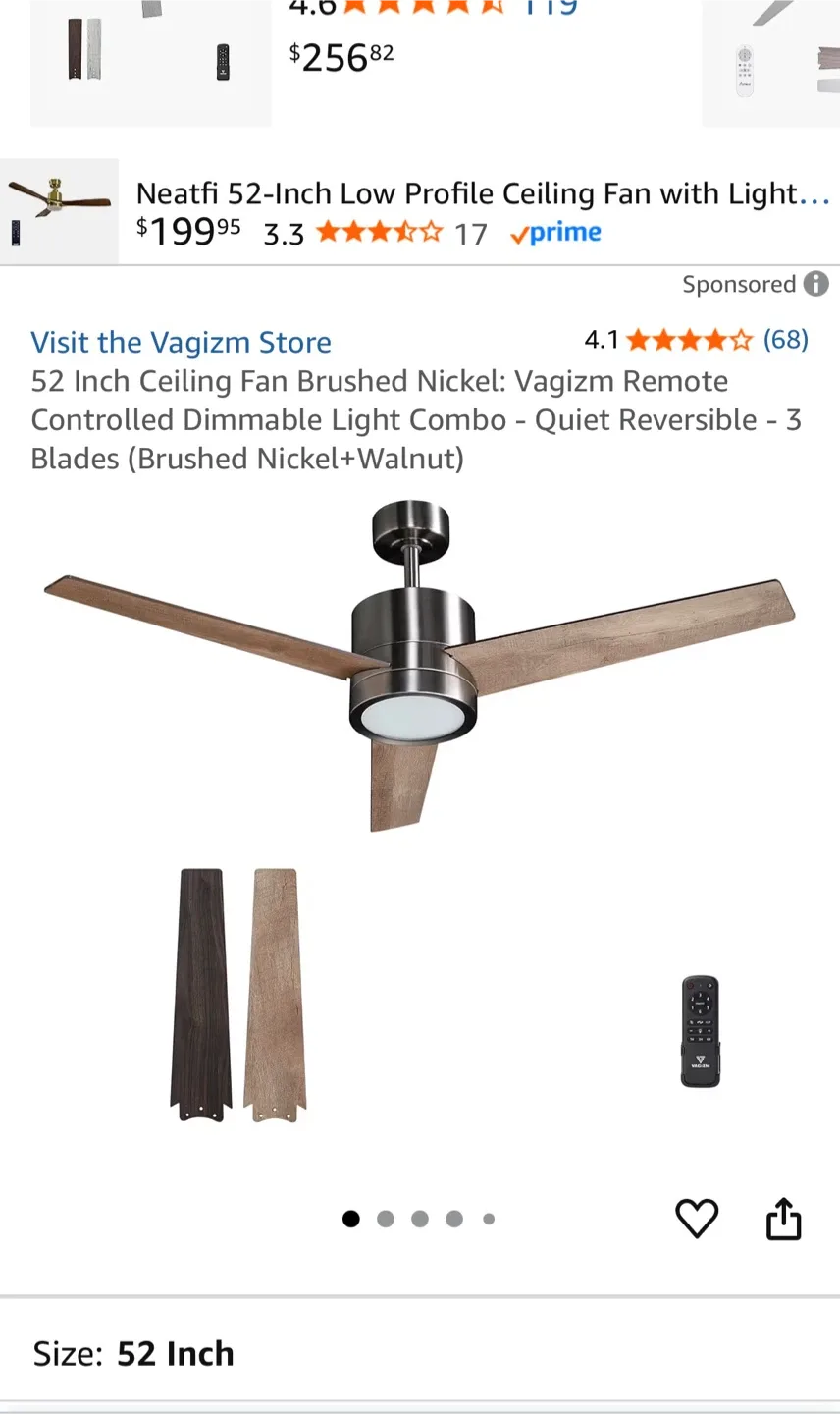 52-Inch Ceiling Fan - Brushed Nickel/Walnut