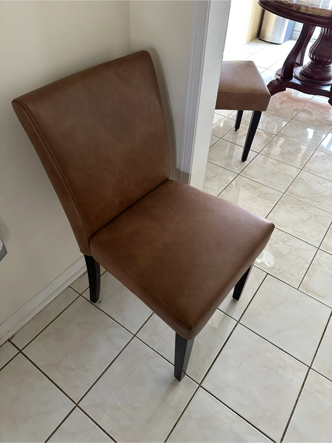 4 Brown Leather Dining Chairs
