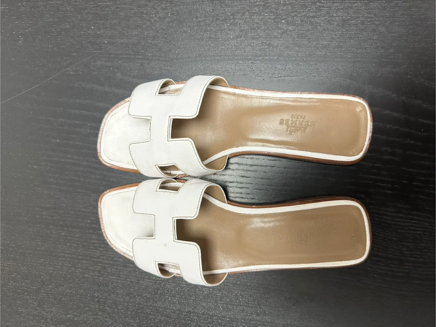 Hermes White Leather Slides - Size 37 image indicator(2)